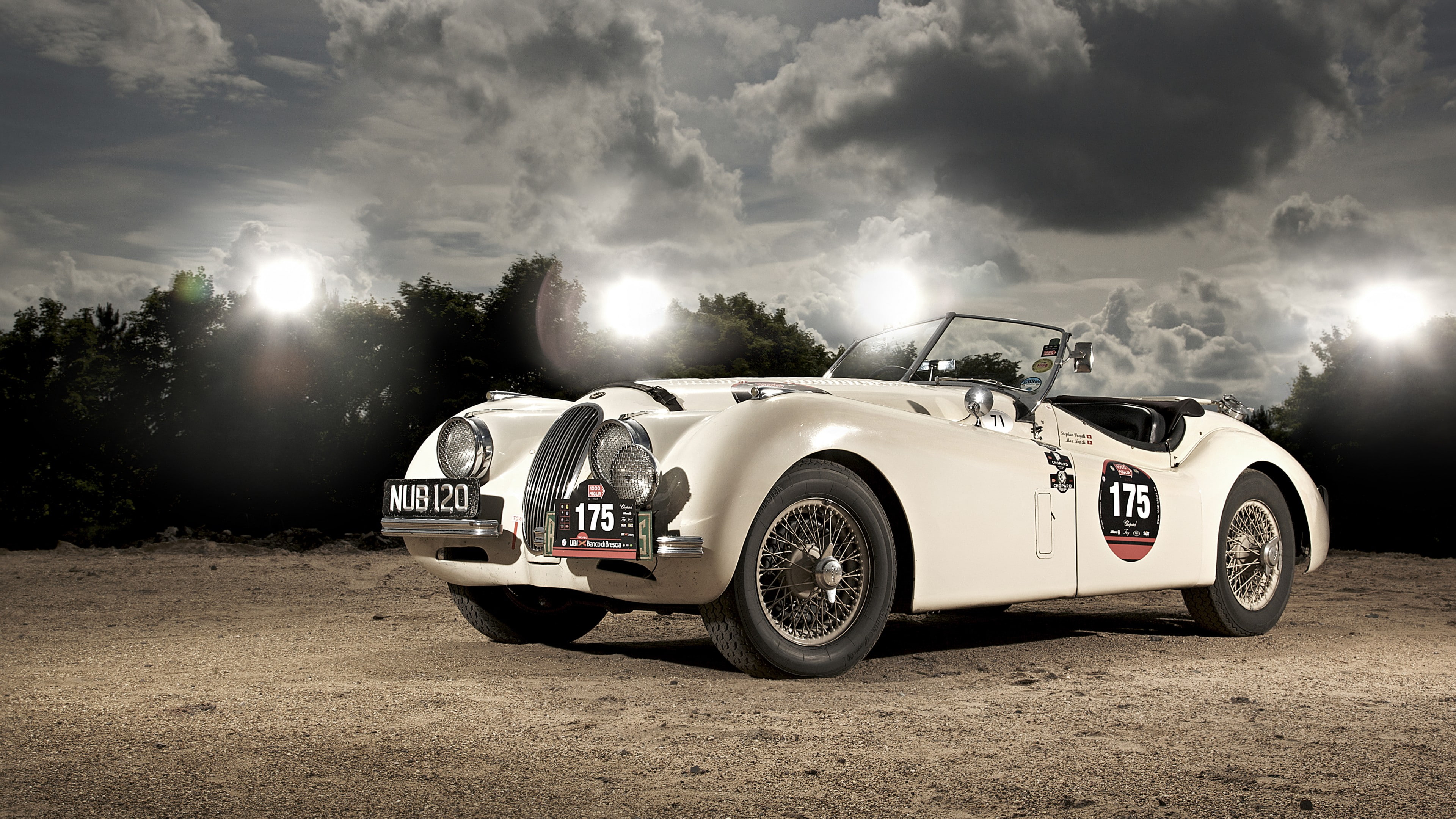 Jaguar, classic cars, XK100, coupe, black, classic, cloudy, Jaguar XK120, white, 4K, retro, day, sports car, cabriolet, 1950, HD Wallpaper