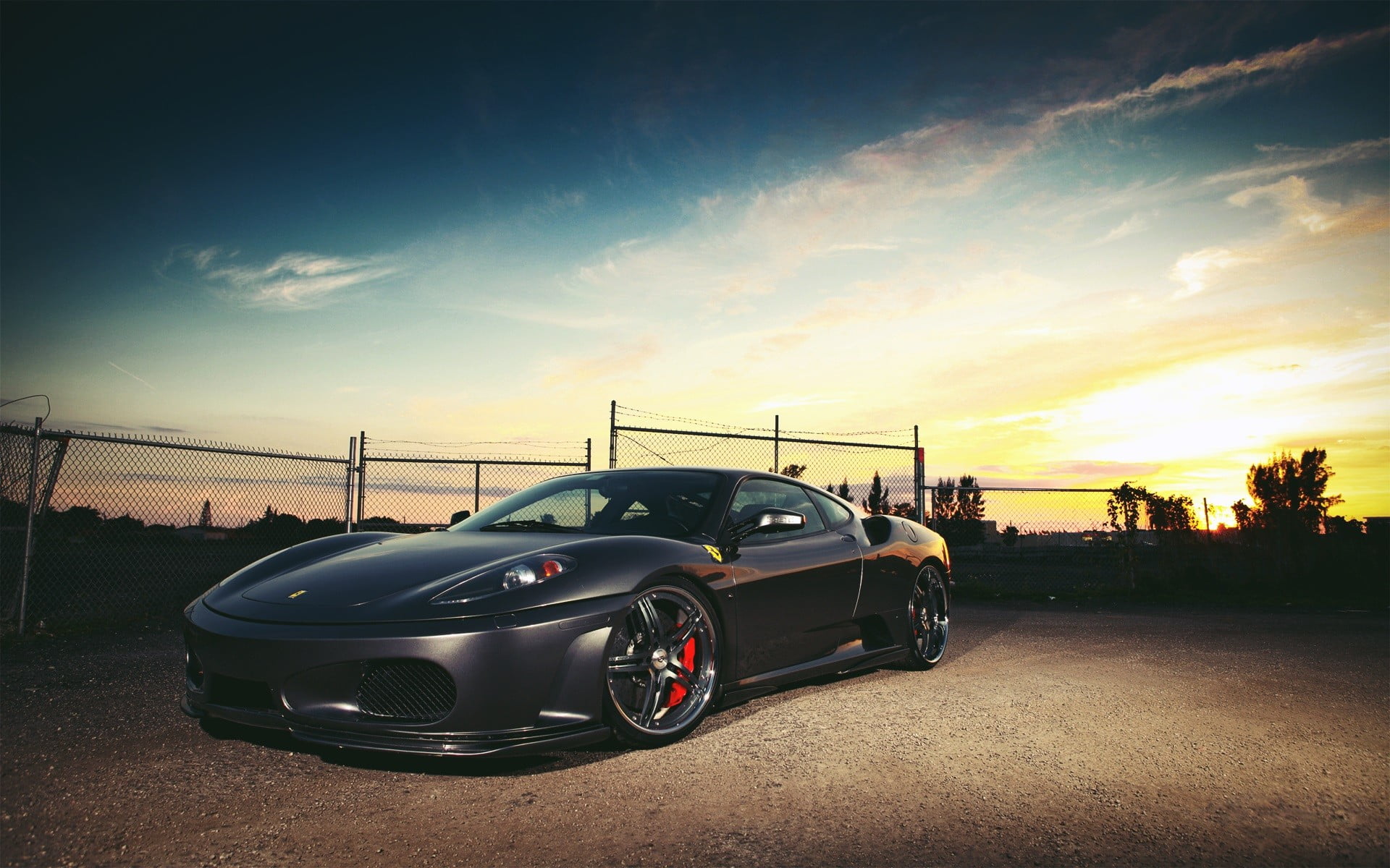 luxury, no people, outdoors, transportation, nature, travel, stationary, F430, sports car, sunlight, sunset, cloud - sky, Ferrari, sky, Ferrari 430, motor vehicle, HD Wallpaper