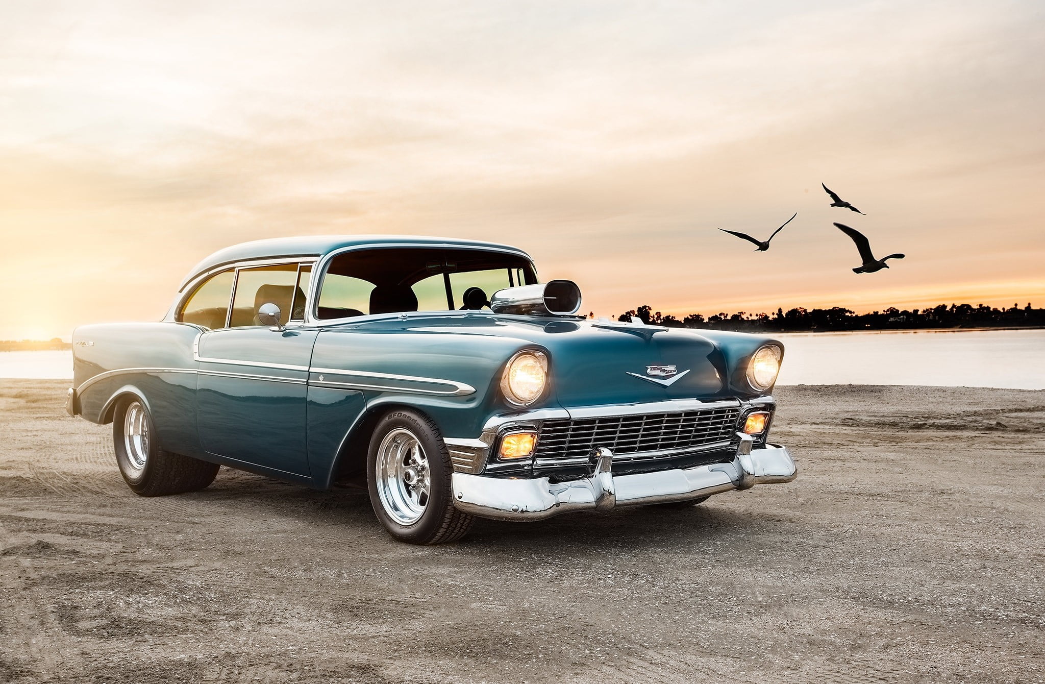 speed, animals in the wild, chevrolet, old, sunset, 1080P, summer, nature, classic, animal, front View, american Culture, history, no People, car, nostalgia, HD Wallpaper