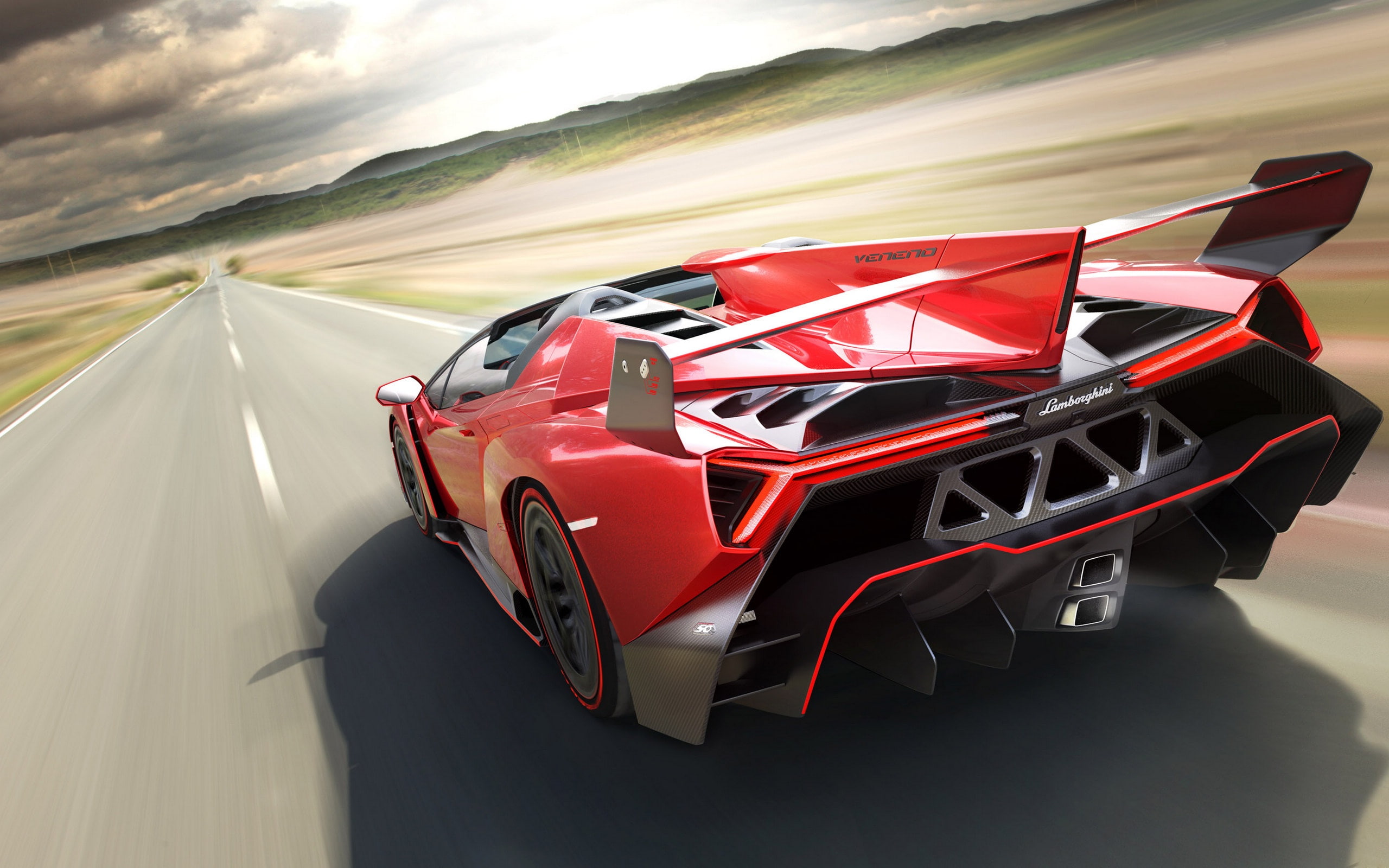 Lamborghini, Roadster, black, veneno, Supercar, red, 2014, 2K, HD Wallpaper