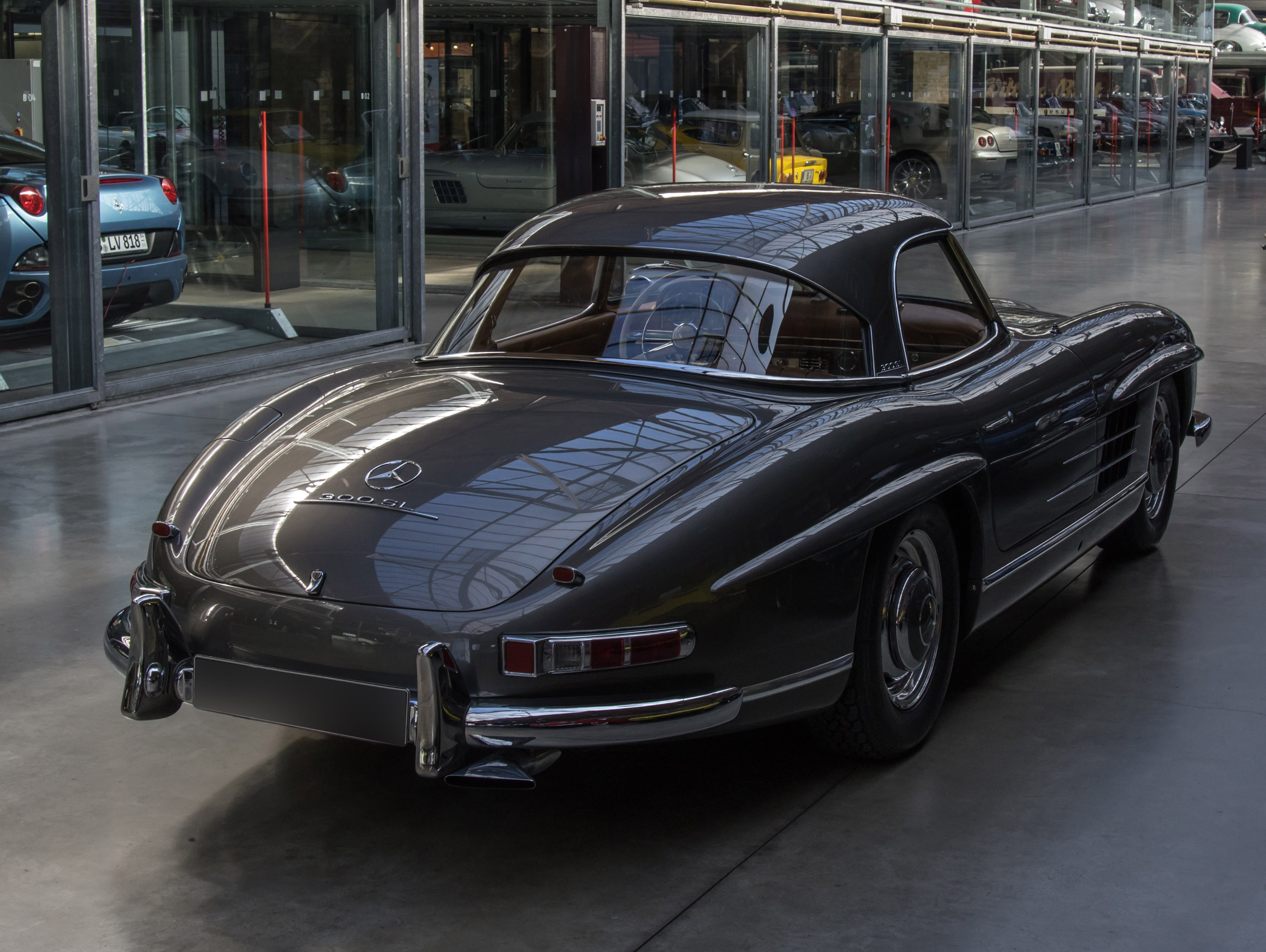 transport system, road, car, outdoors, 4K, land vehicle, motor vehicle, city, day, luxury, garage, vintage car, auto, architecture, 300sl, reflection, HD Wallpaper