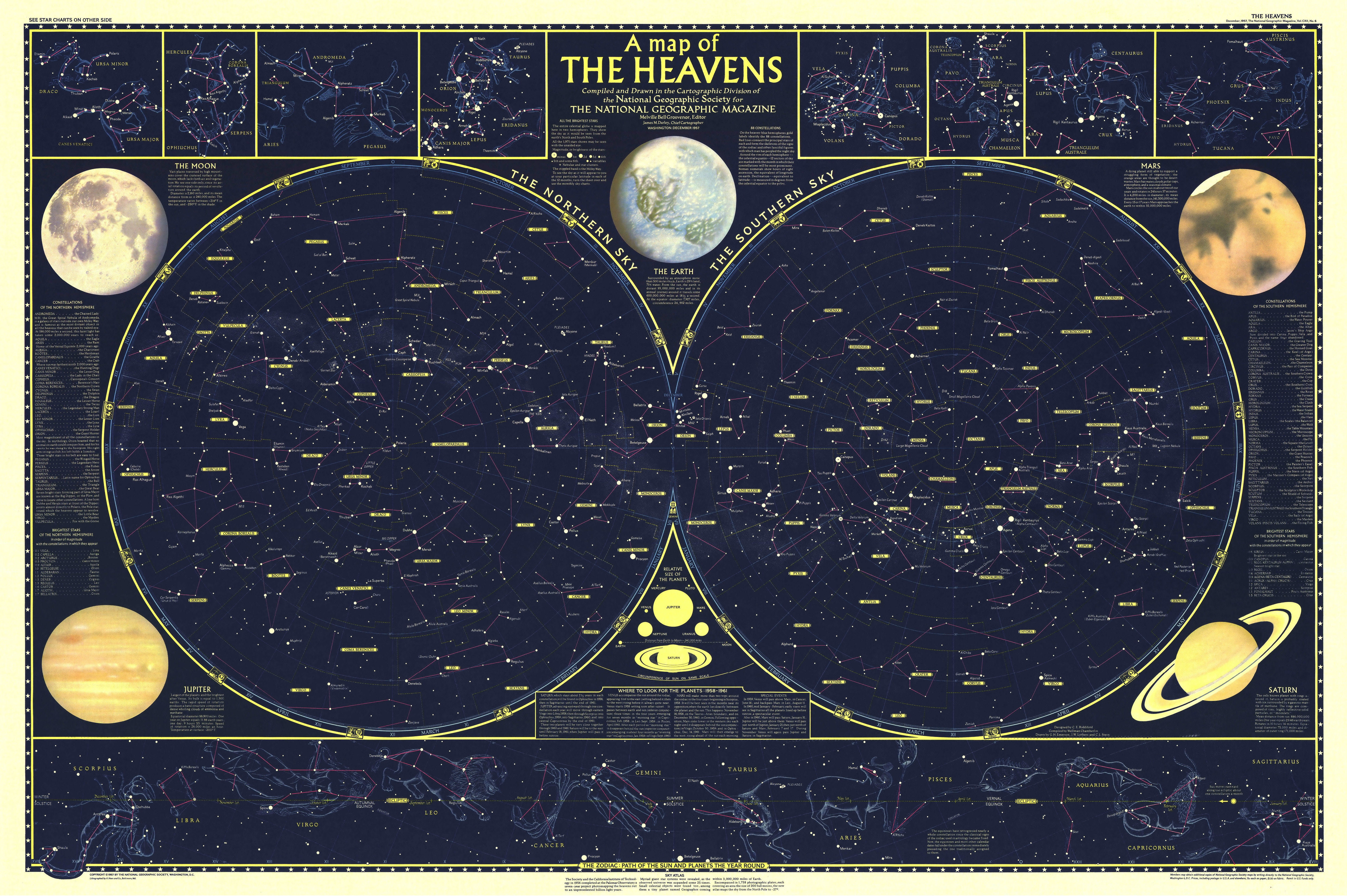 map, 4K, 1957, stars, space, Zodiacs, Heavens, HD Wallpaper