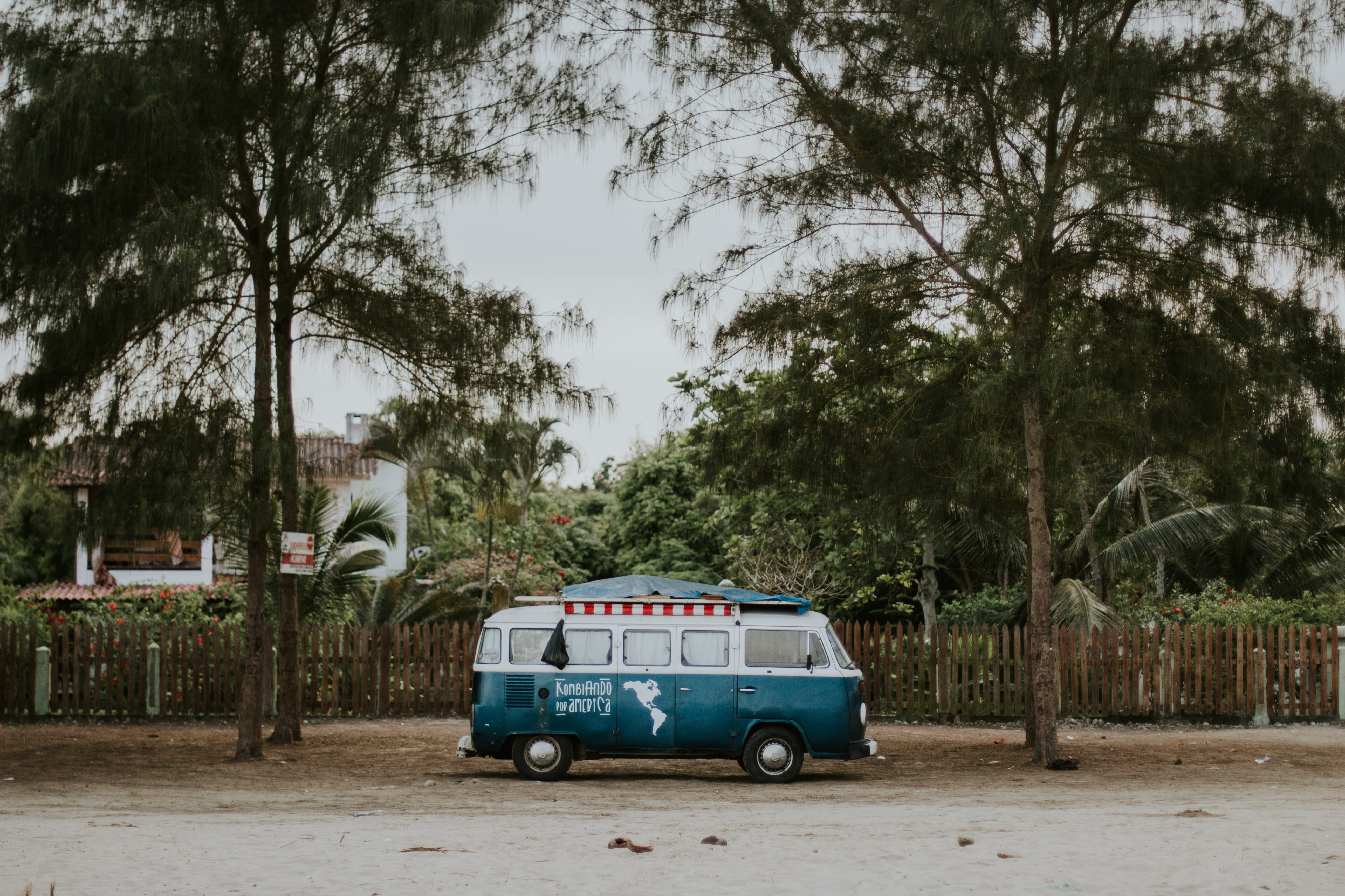 landscape, motor vehicle, wooden fence, sand, road, outdoors, pacific, land vehicle, combi, no people, automobile, design, fence, transportation system, HD Wallpaper
