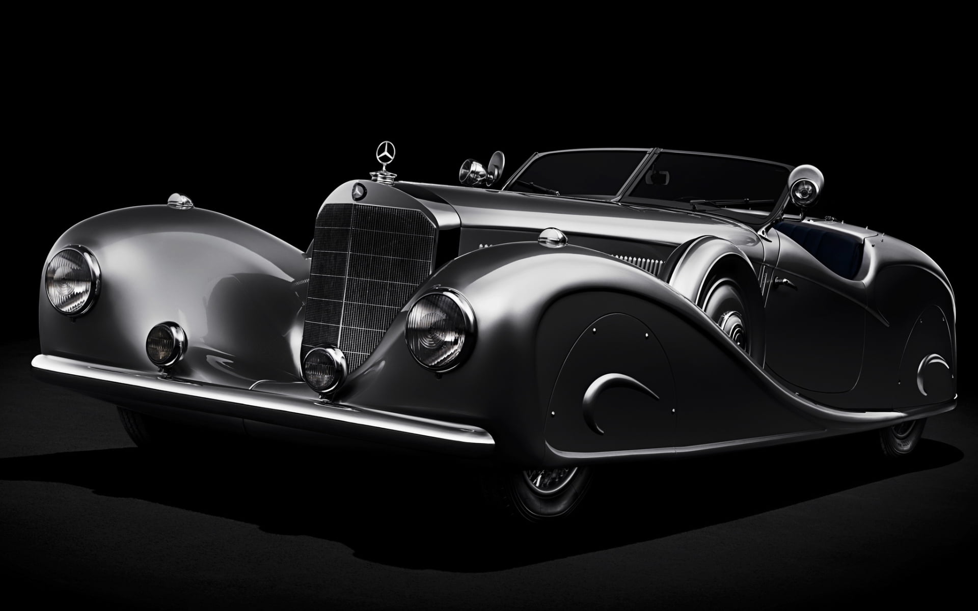 studio shot, twilight, land vehicle, shiny, shape, side view, convertible, retro, transportation, mode of transportation, 1936, by Erdmann andRossi, reflection, HD Wallpaper