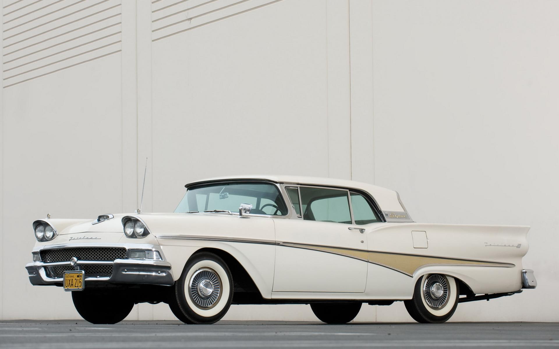 ford fairlane 500 skyliner, fairlane, skyliner, cars, 1920x1200, white, 1080P, ford, muscle, car, HD Wallpaper