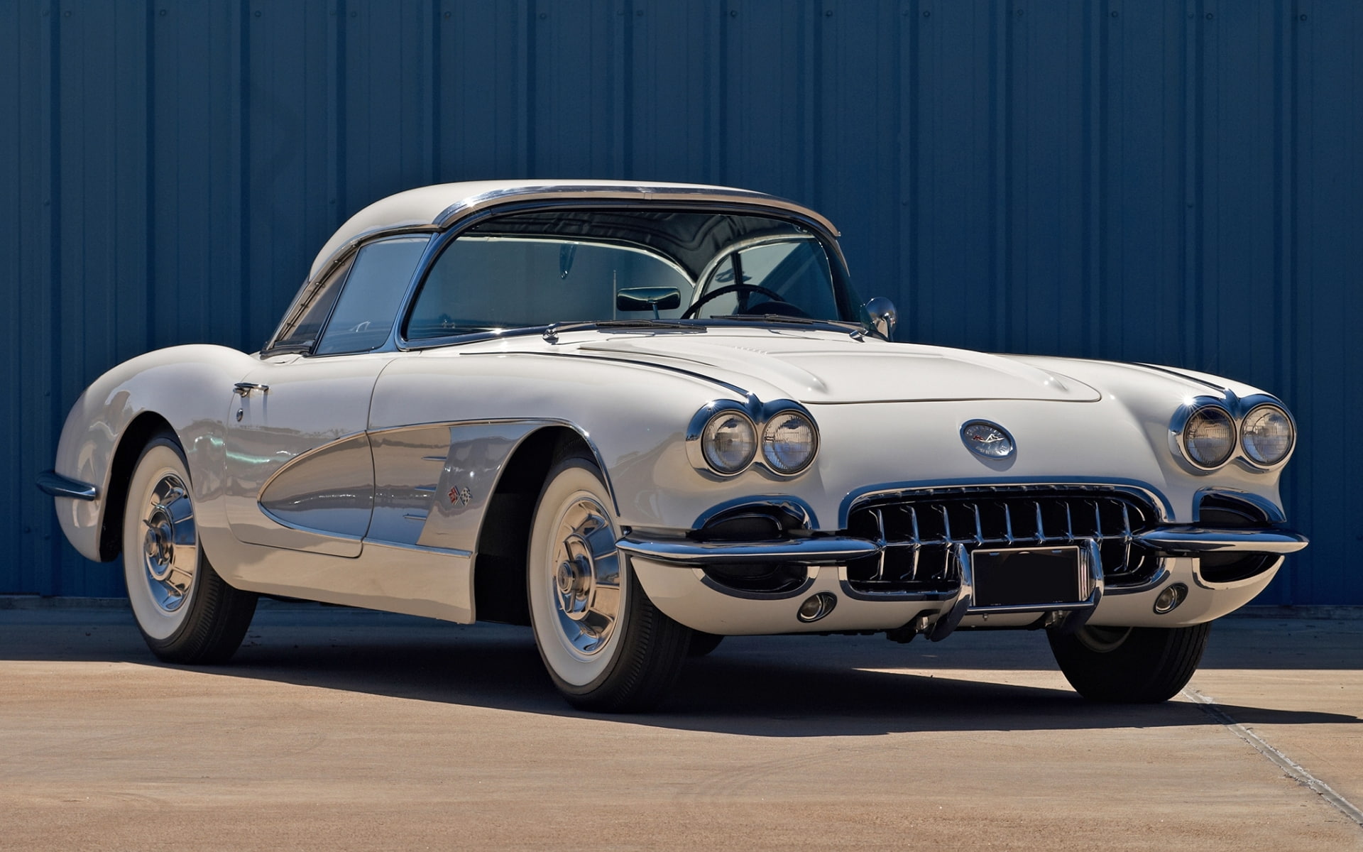 1080P, white, Corvette, 1958, the front, Chevrolet, HD Wallpaper