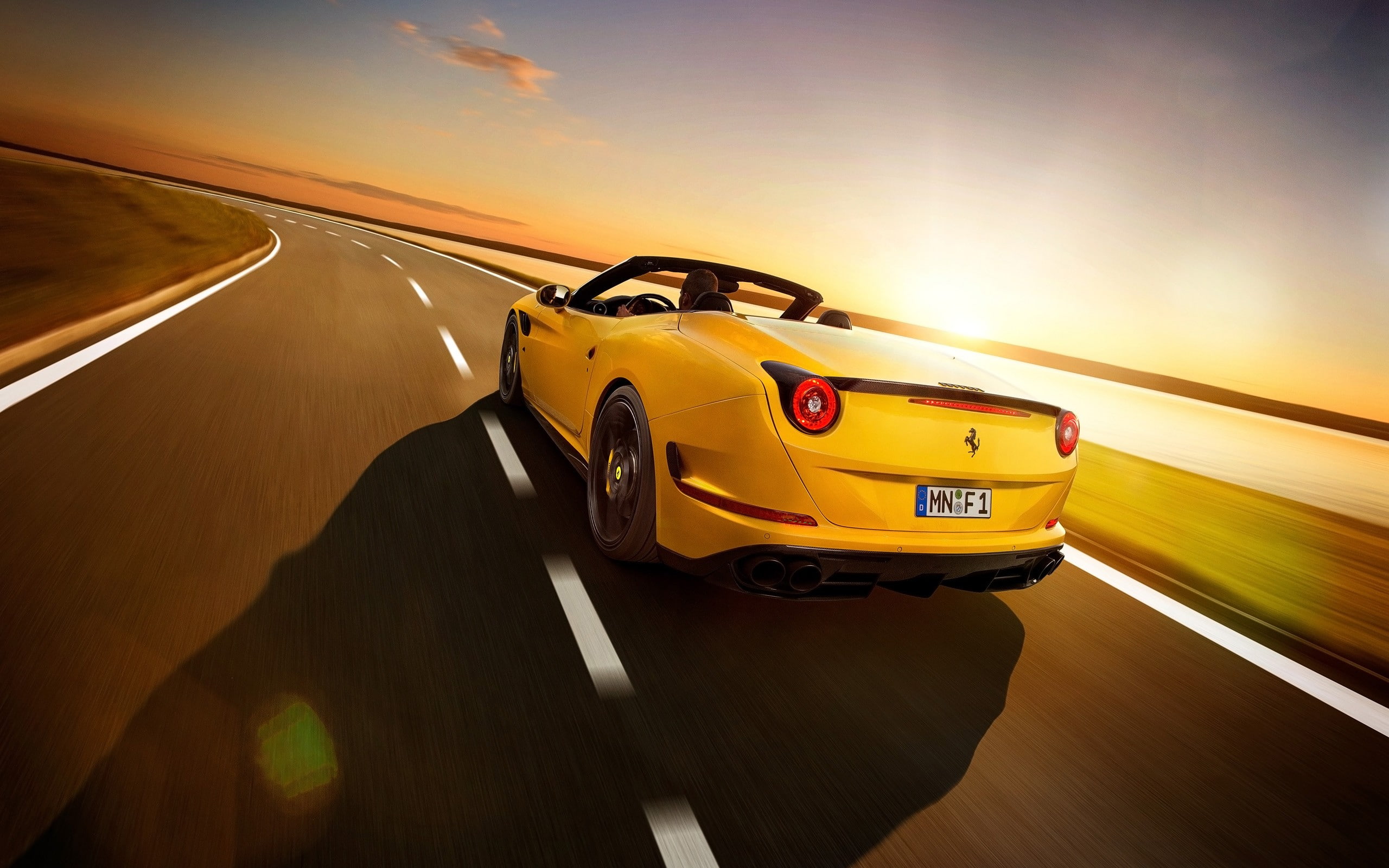 2K, Ferrari California T, road, sunset, Novitec Rosso, car, HD Wallpaper
