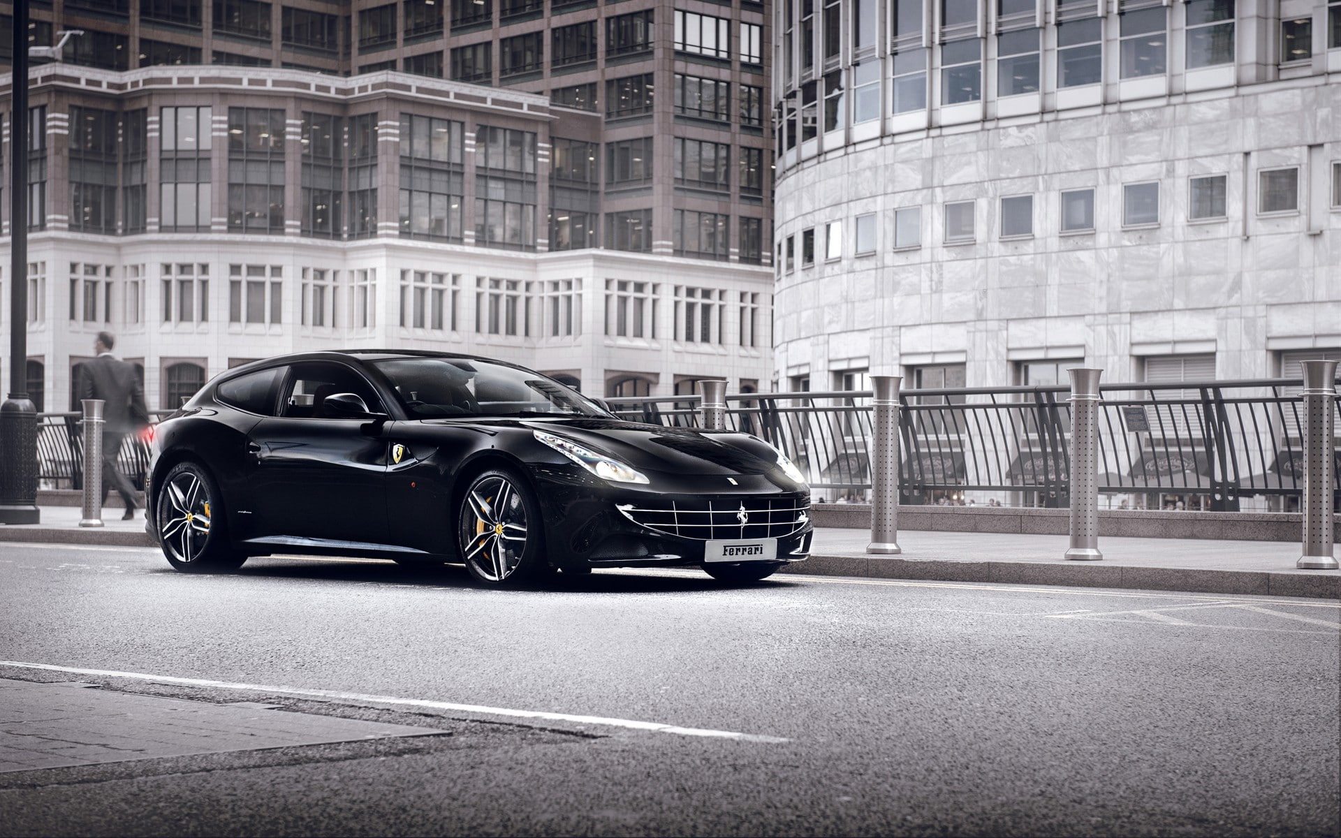 1080P, sports car, car, architecture, street, Ferrari, Tom Kurek, vehicle, Ferrari FF, building, black cars, HD Wallpaper