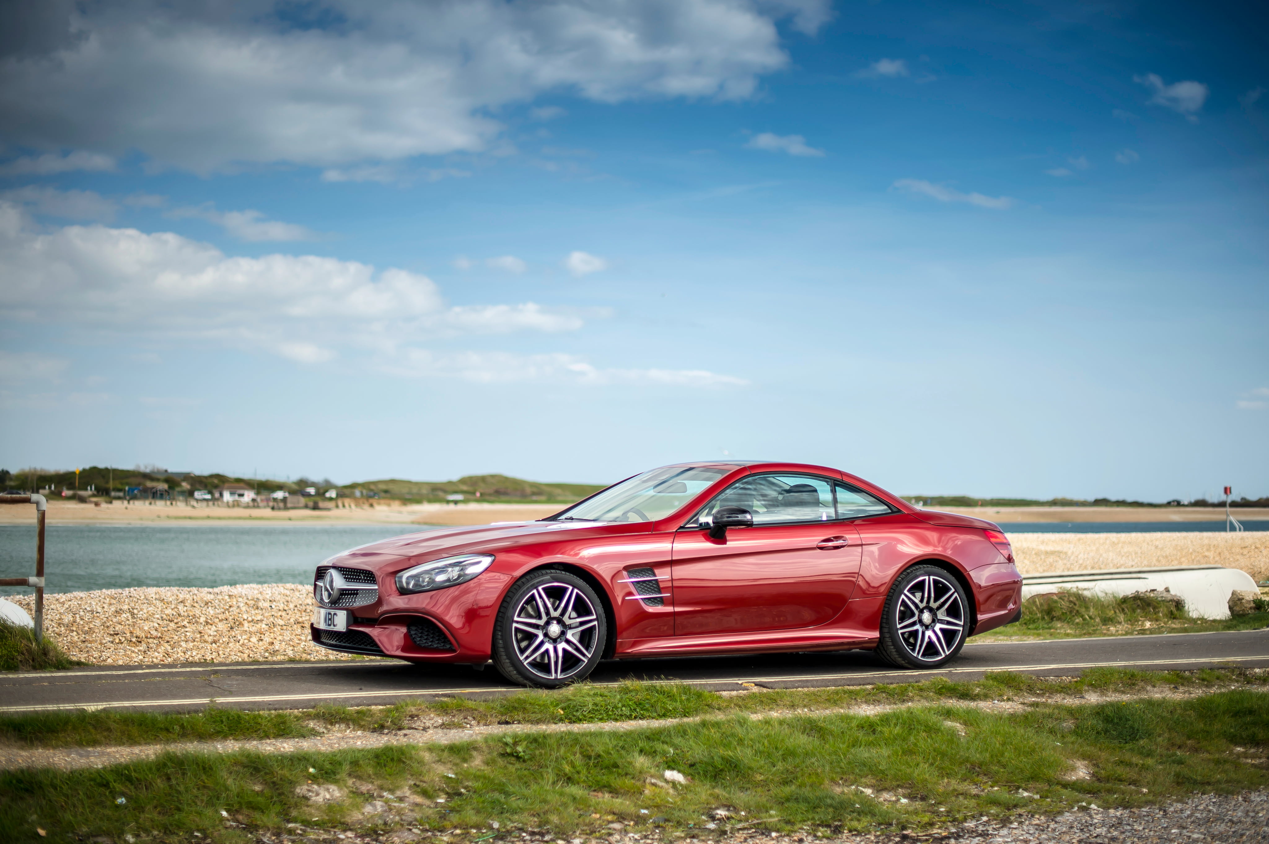 nature, mercedes-benz, sl-class, retro styled, blue, reflection, side View, summer, no People, shiny, outdoors, plant, looking At View, front View, wheel, HD Wallpaper