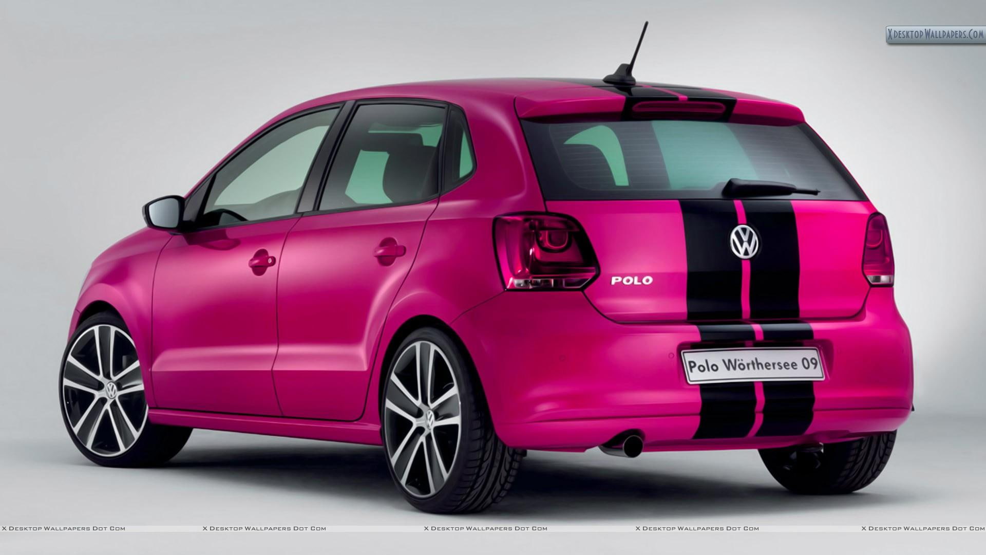 pink cars, concept cars, black, color, door, pink, 1080P, hatchback, worthersee, cars, concept, volkswagen, volkswagen polo, car back pose, polo, car, HD Wallpaper
