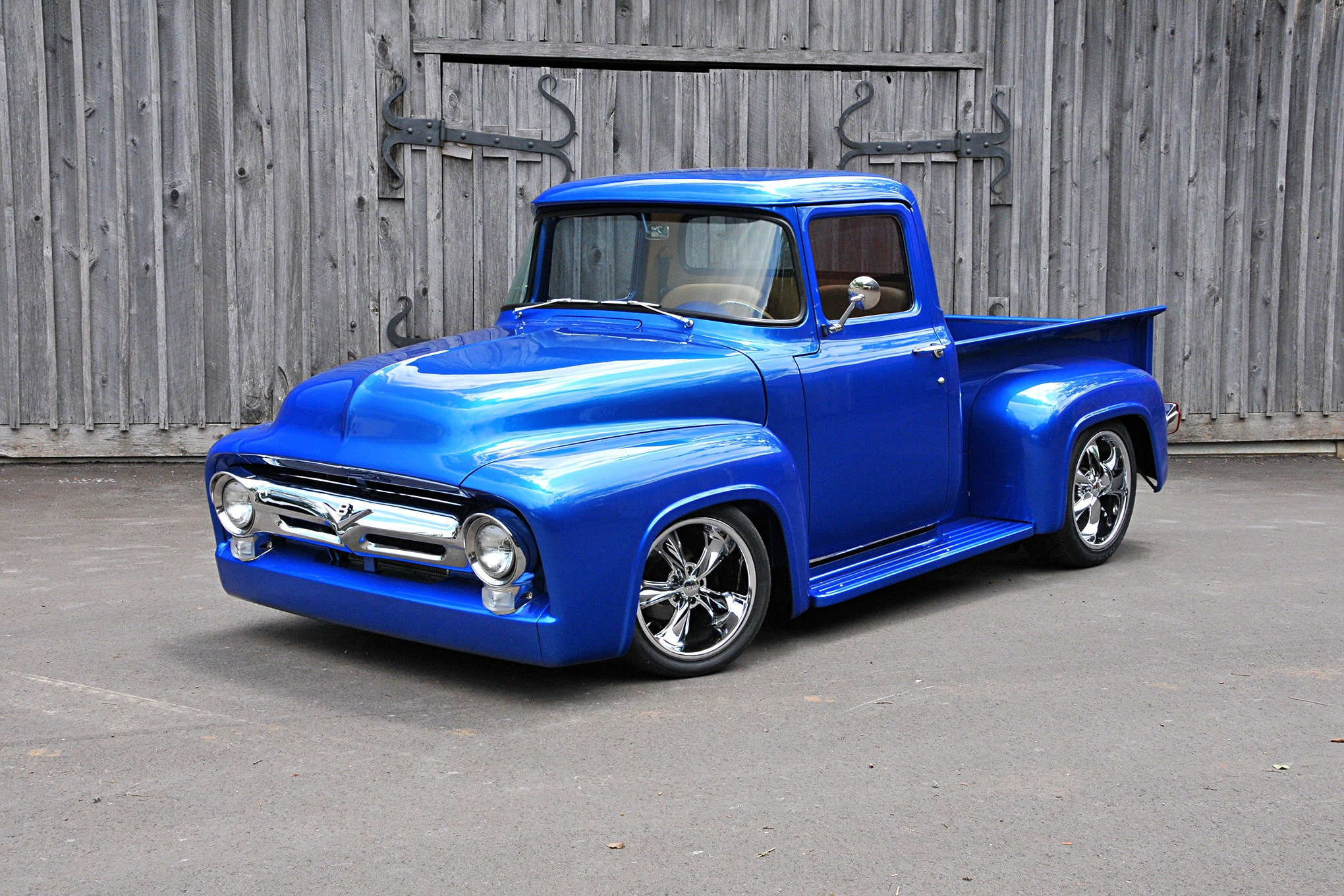 blue, f-100, 1956, ford, pickup, 1080P, truck, HD Wallpaper