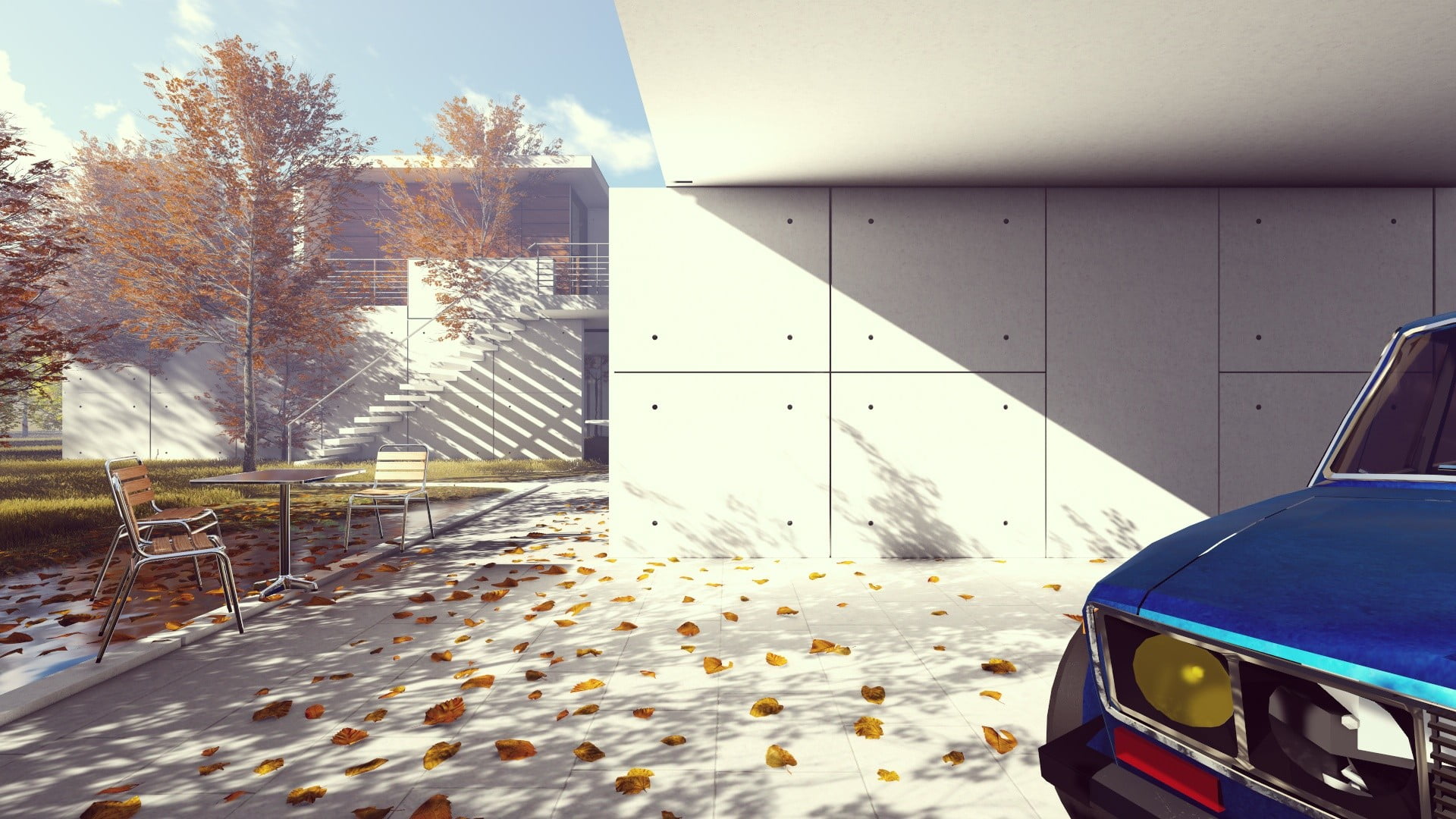 change, architecture, outdoors, winter, house, building, city, car, LADA, render, nature, snow, plant, old school wheels, day, land vehicle, 1080P, no people, HD Wallpaper