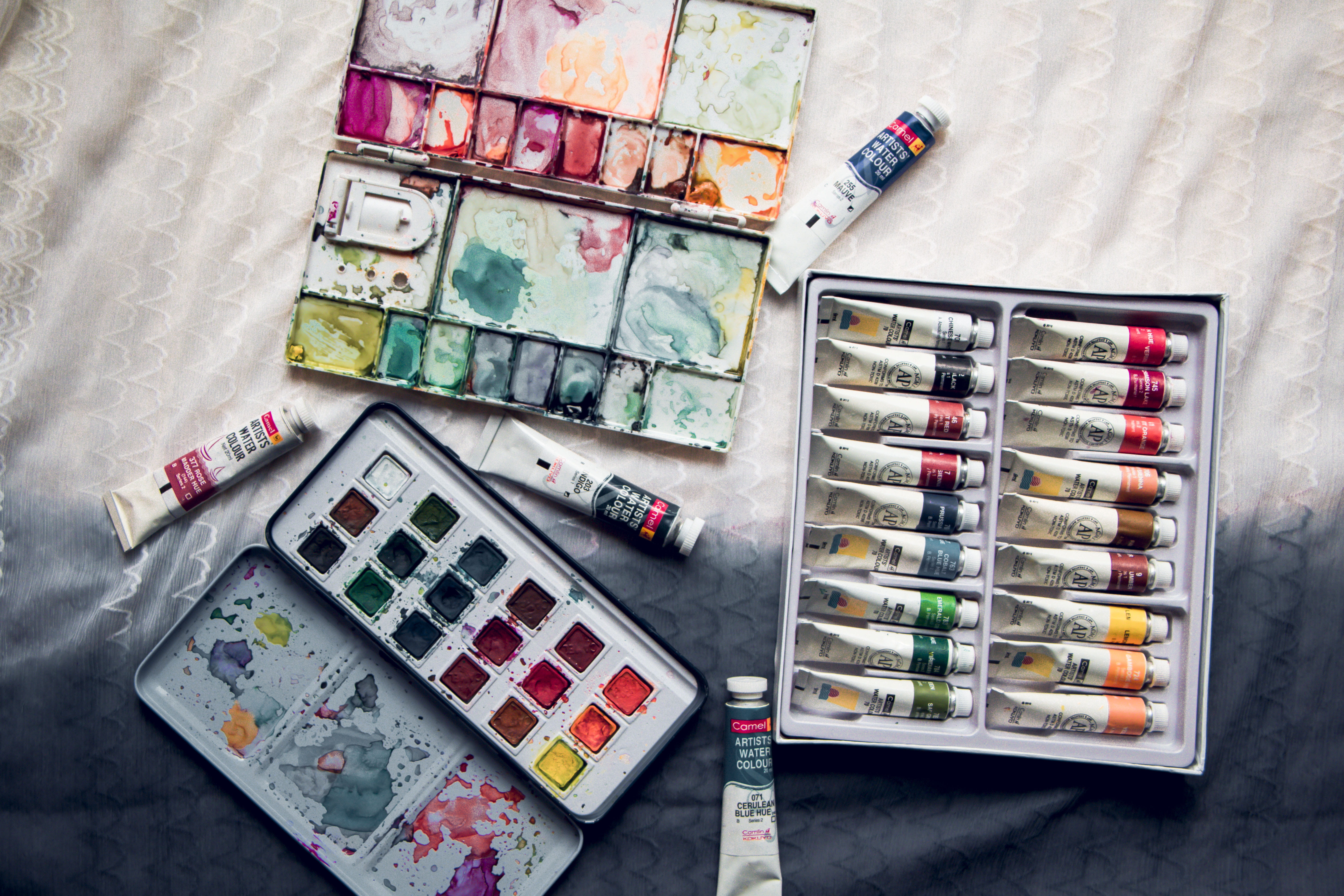 assorted, multi colored, large group of objects, tubes, watercolour, lot, medicine chest, indoors, colours, india, art, high angle view, white, stationery, HD Wallpaper