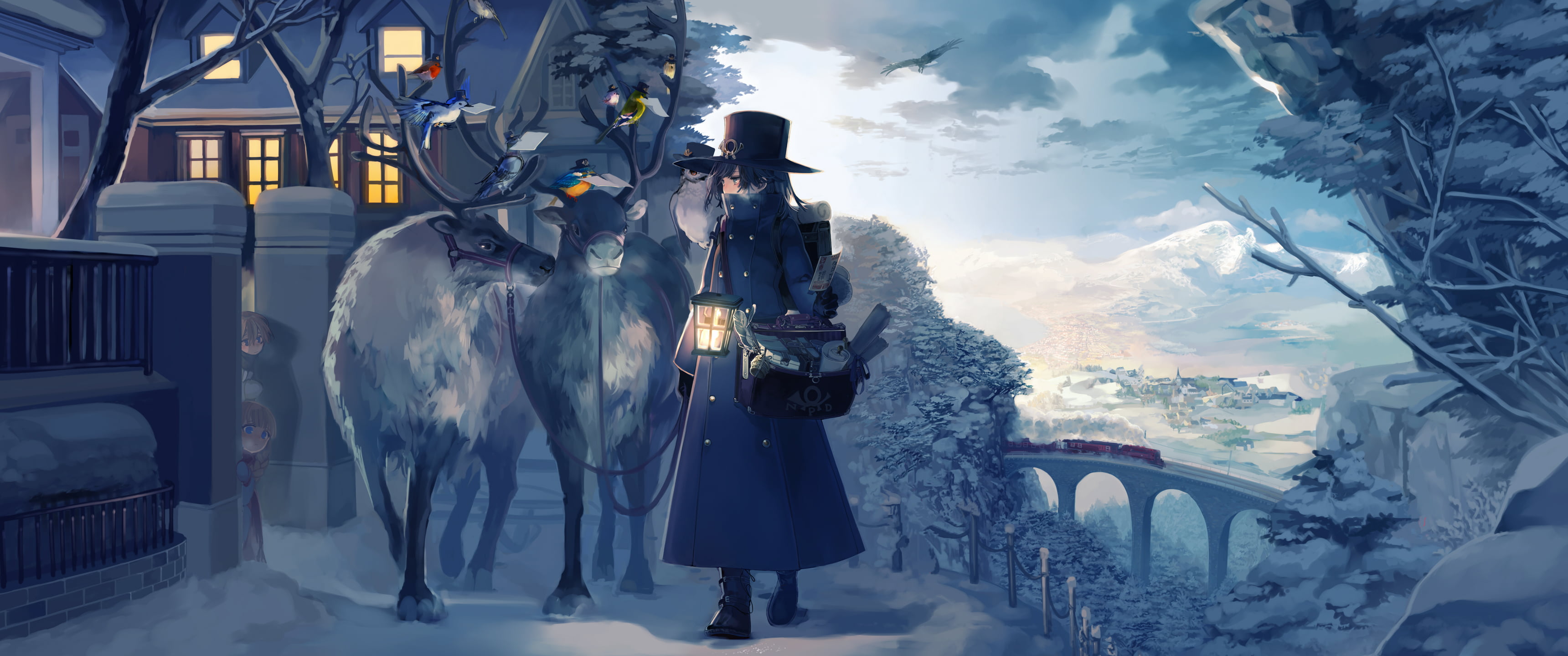 snow, motor, men, building exterior, winter, real people, tree, built structure, black, clothing, warm clothing, anime, scooter, day, gray, outdoors, architecture, HD Wallpaper