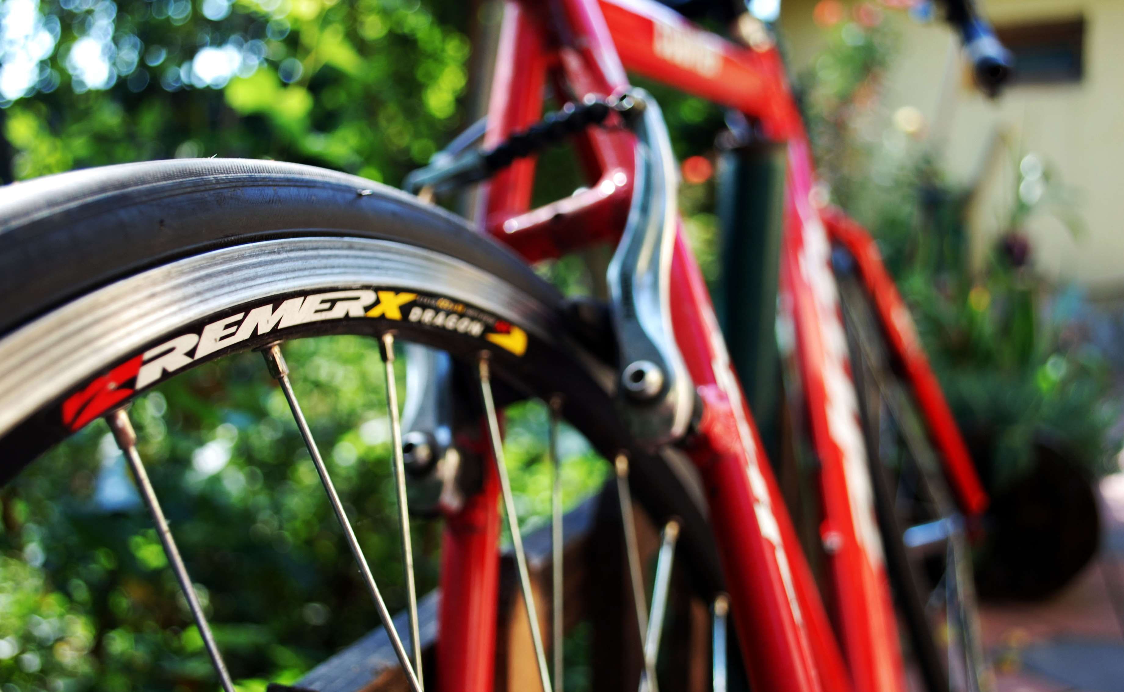 close-up, close up, spoke, selective focus, remerx, outdoors, metal, no people, blur, 2K, bicycle, brakes, equipment, sport, land vehicle, day, focus on foreground, HD Wallpaper