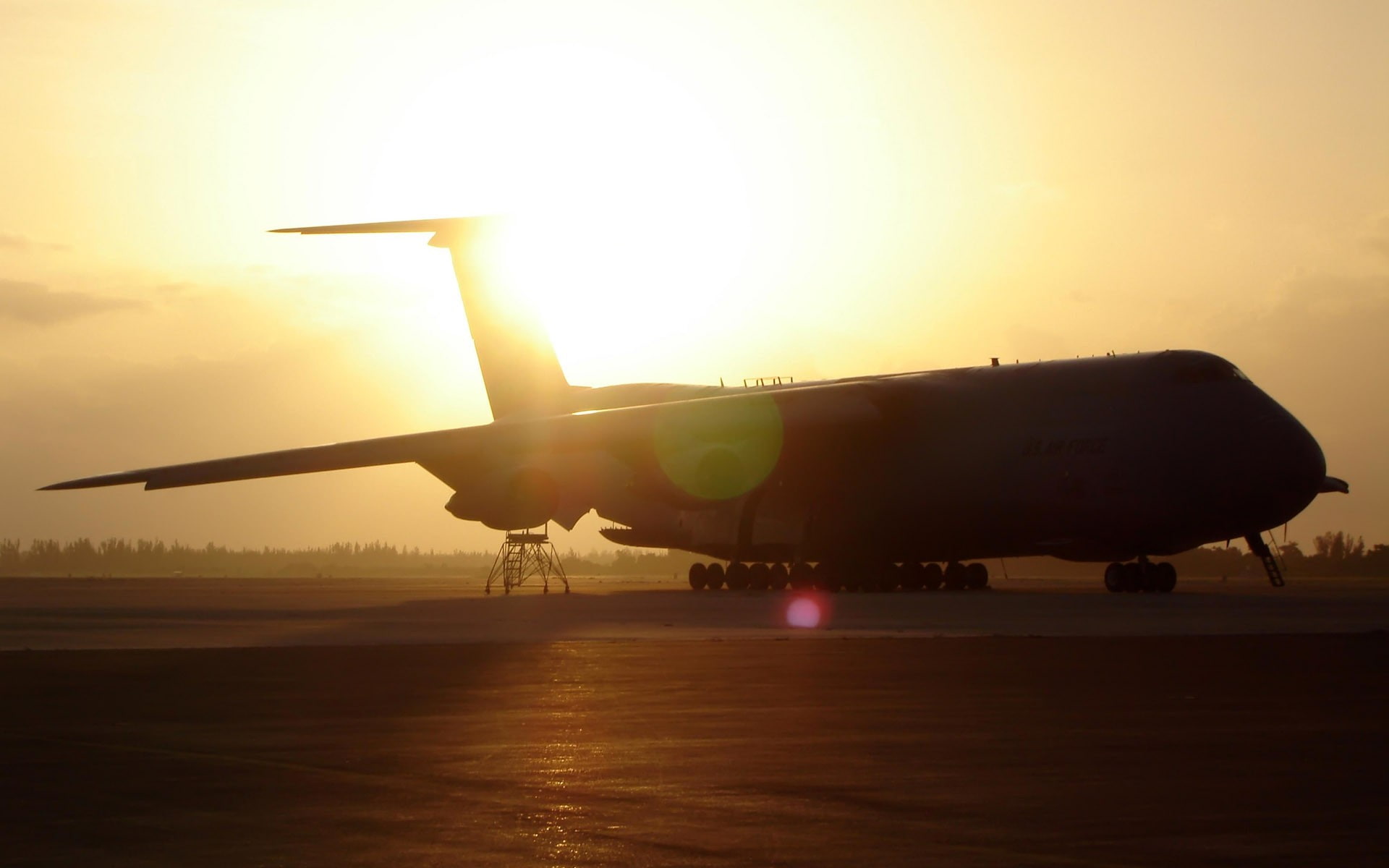 beauty in nature, sun, orange color, airplane, military aircraft, single object, silhouette, airport, water, airport runway, mode of transportation, no people, HD Wallpaper