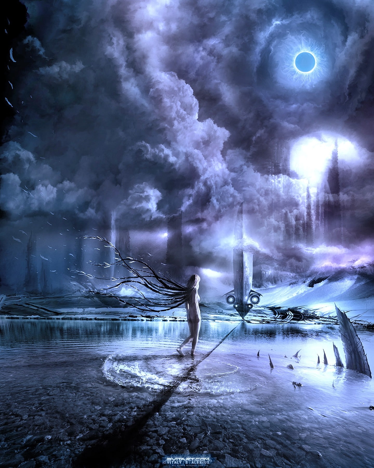 art, paintings, landscapes, 720P, photomanipulations, fantasy, autumn, women, digital, hd, x, cloud, solaris, Phone HD Wallpaper