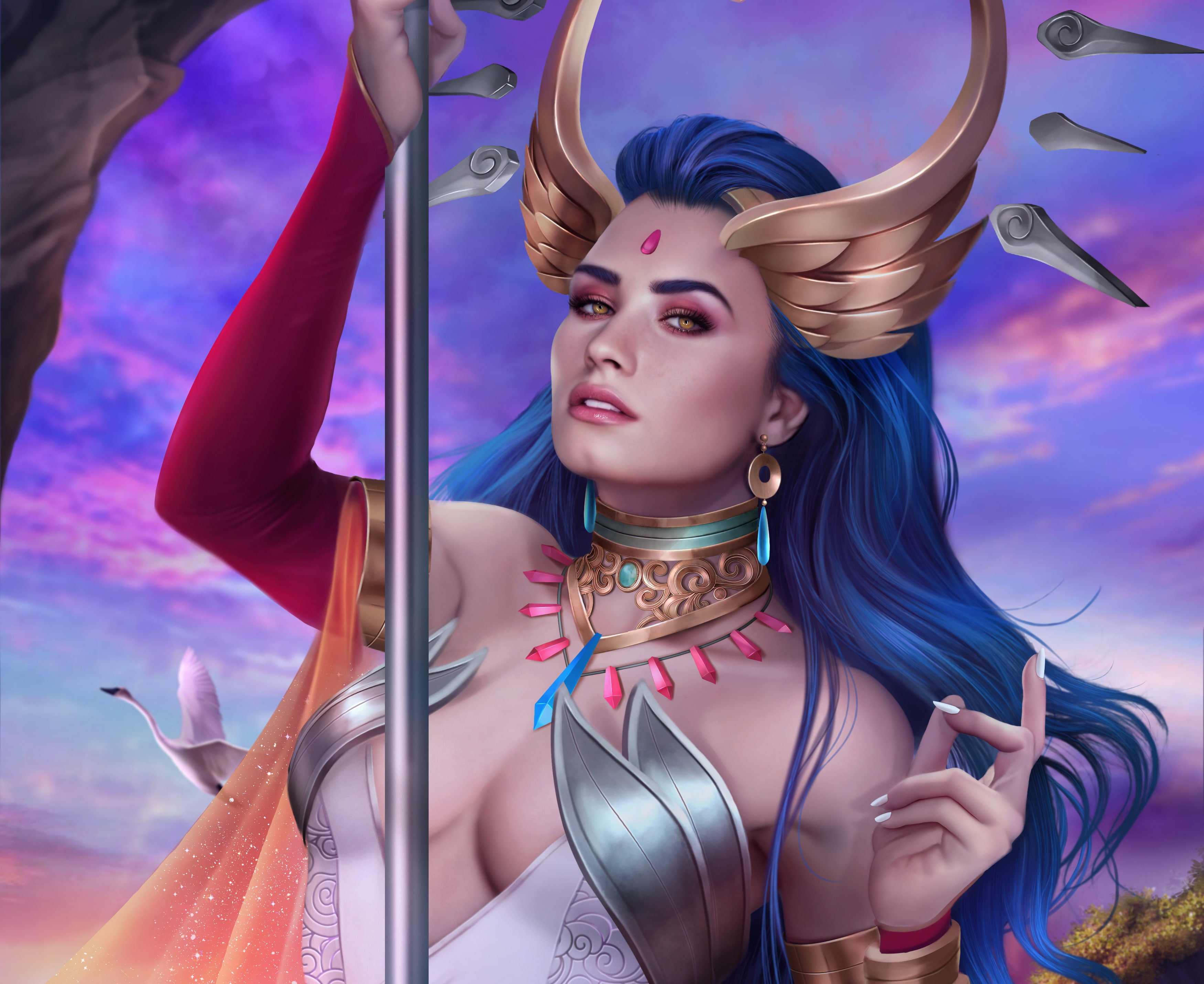 dress, MAG, chest, Lana Solaris, 2K, staff, beauty, hair, decoration, art, HD Wallpaper