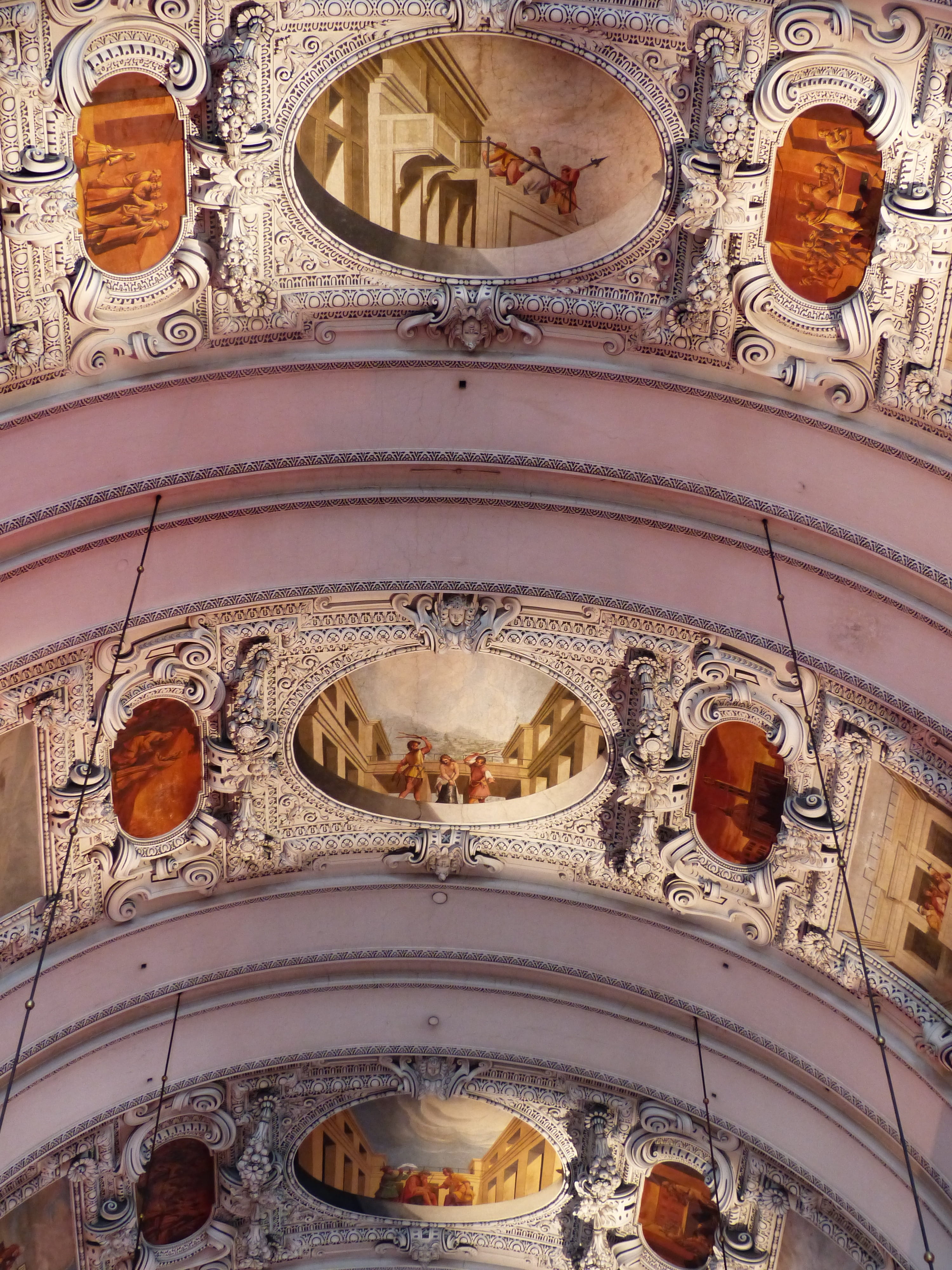 art and craft, mural, unesco world heritage, donato mascagni, Painting, built structure, salzburg, low angle view, spirituality, building, nave, historic centre, Phone HD Wallpaper
