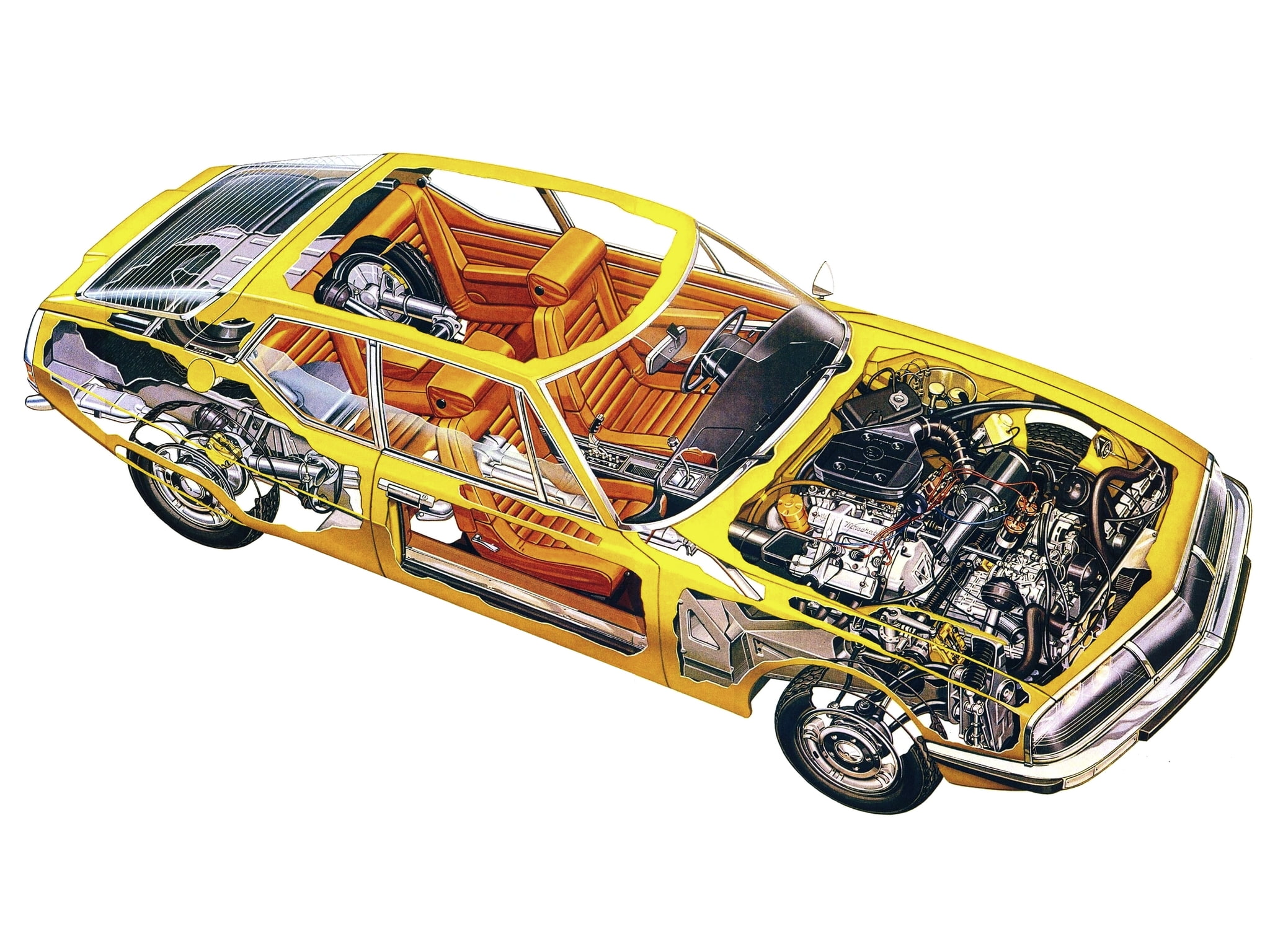 interior, classic, cutaway, 1080P, 1971, engine, citroen, HD Wallpaper