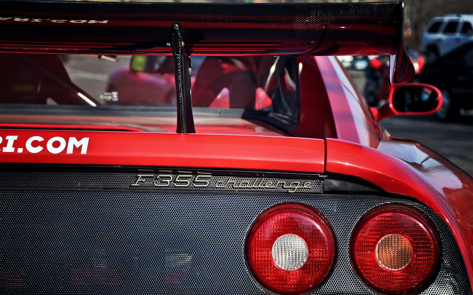 wheel, close-up, Ferrari F355 Challenge, travel, 1080P, western script, glass - material, motor vehicle, mode of transportation, outdoors, accidents and disasters, HD Wallpaper