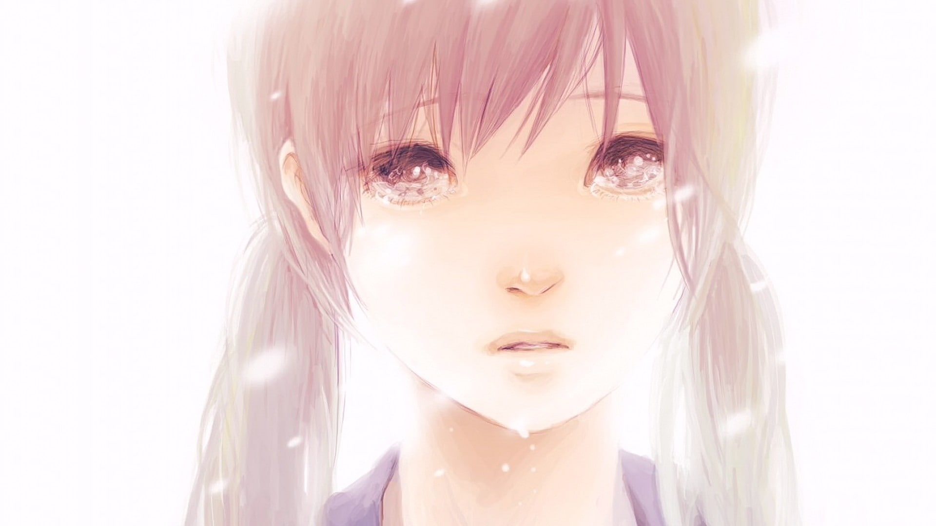 crying, adult, beautiful woman, long hair, fashion model, brightly lit, anime girls, fashion, one person, white background, bright, 1080P, human face, HD Wallpaper