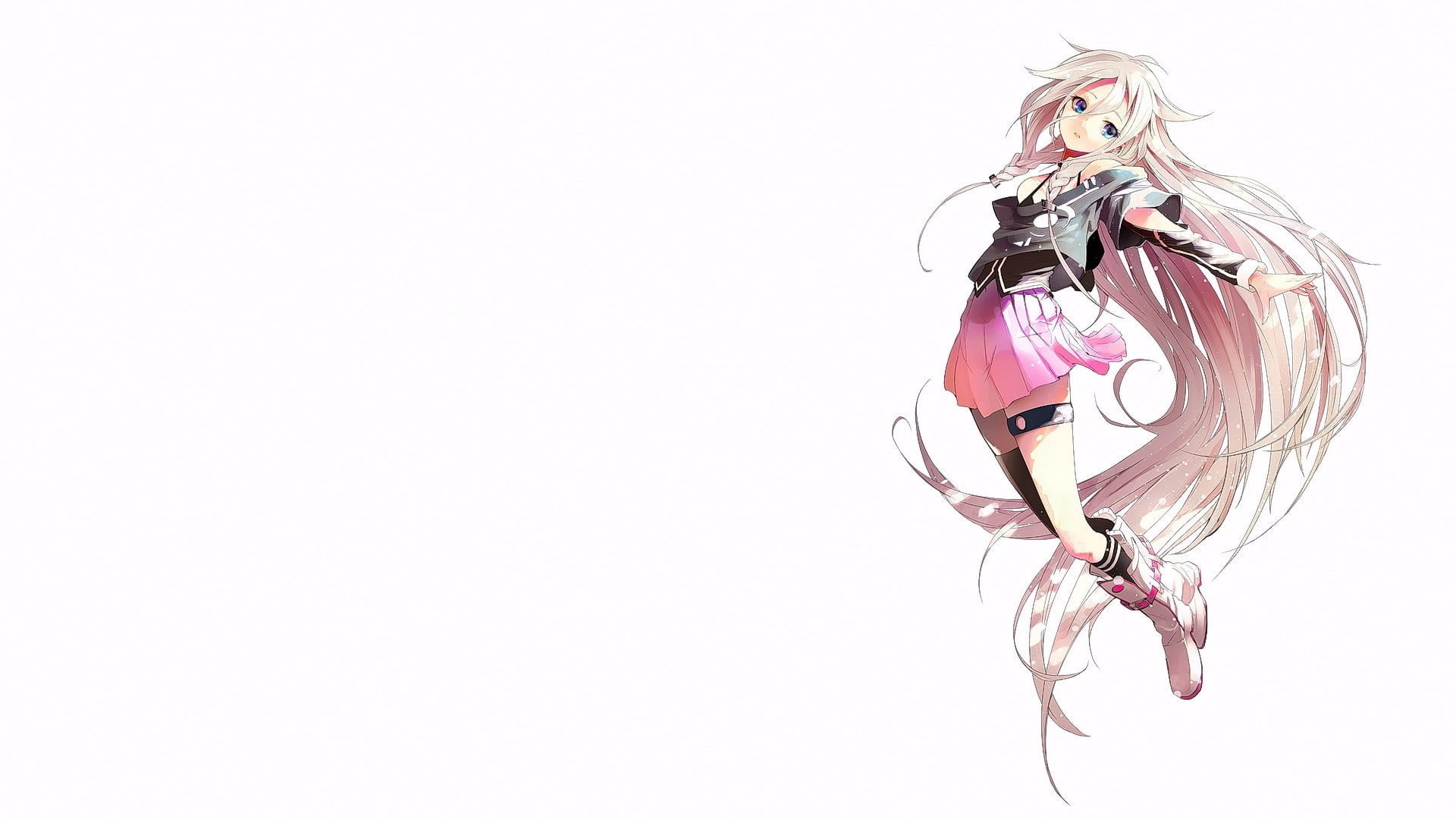 blue eyes, long hair, anime girls, blonde, white background, Vocaloid, anime, looking at viewer, 1080P, open mouth, IA (Vocaloid), HD Wallpaper