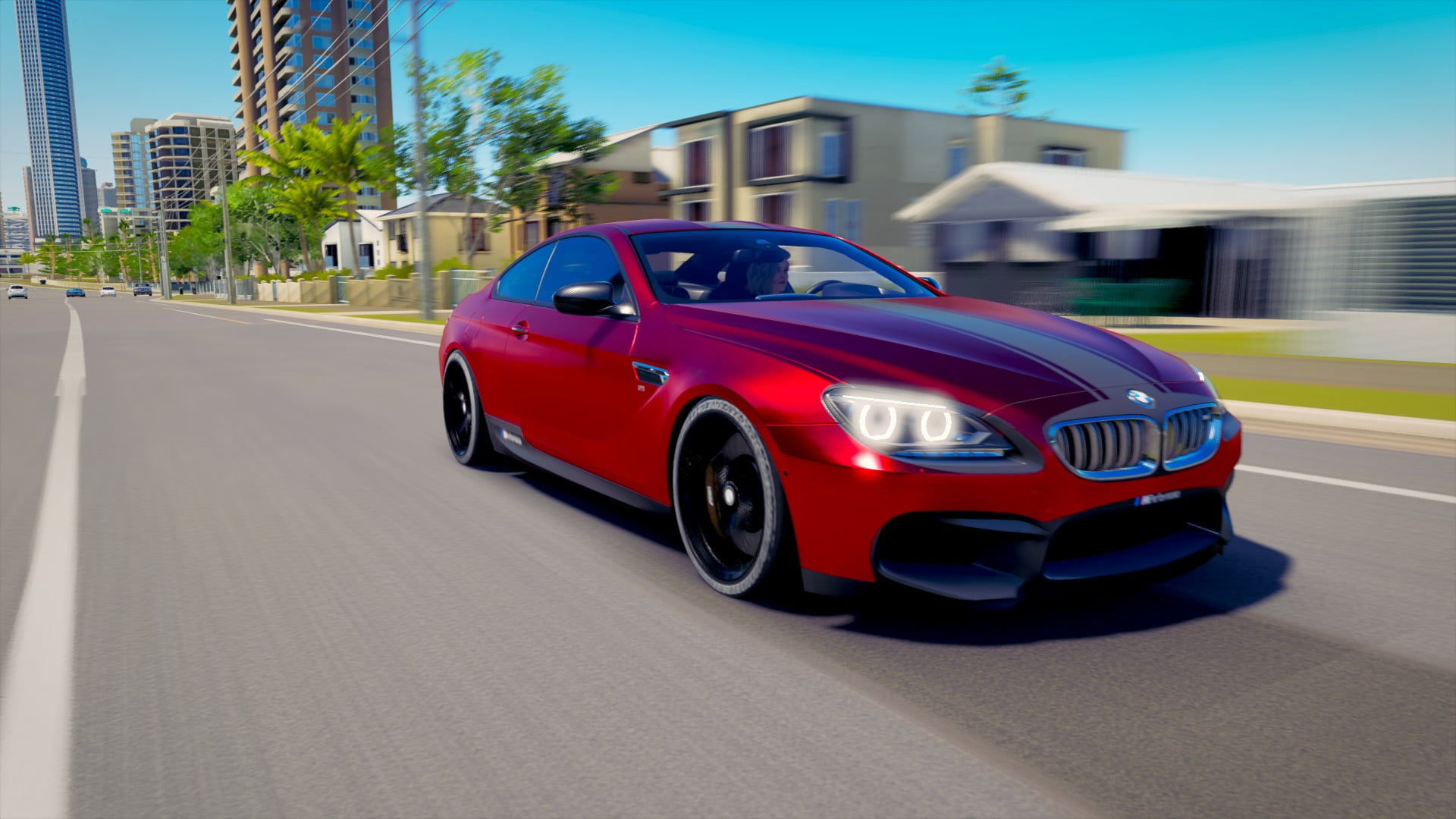 street, transportation, outdoors, red cars, built structure, road, red, blurred motion, luxury, car, mode of transportation, forza horizon 3, speed, BMW, HD Wallpaper