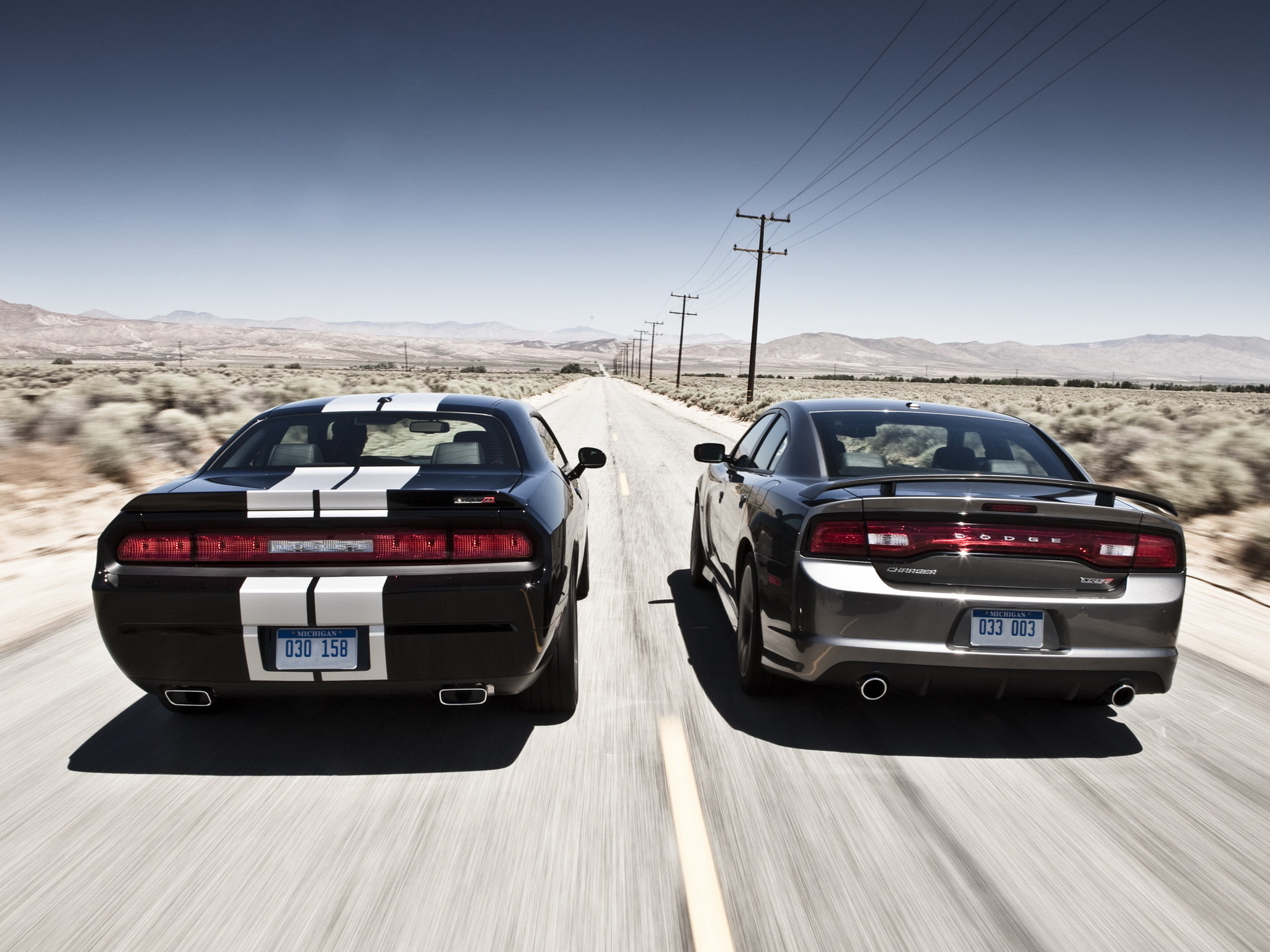 new, wheel, chelenzher, travel, gray, challenger, sports Utility Vehicle, mode of transportation, Dodge, land Vehicle, landscape, two, driving, coupe, road.horizon.mountains, HD Wallpaper