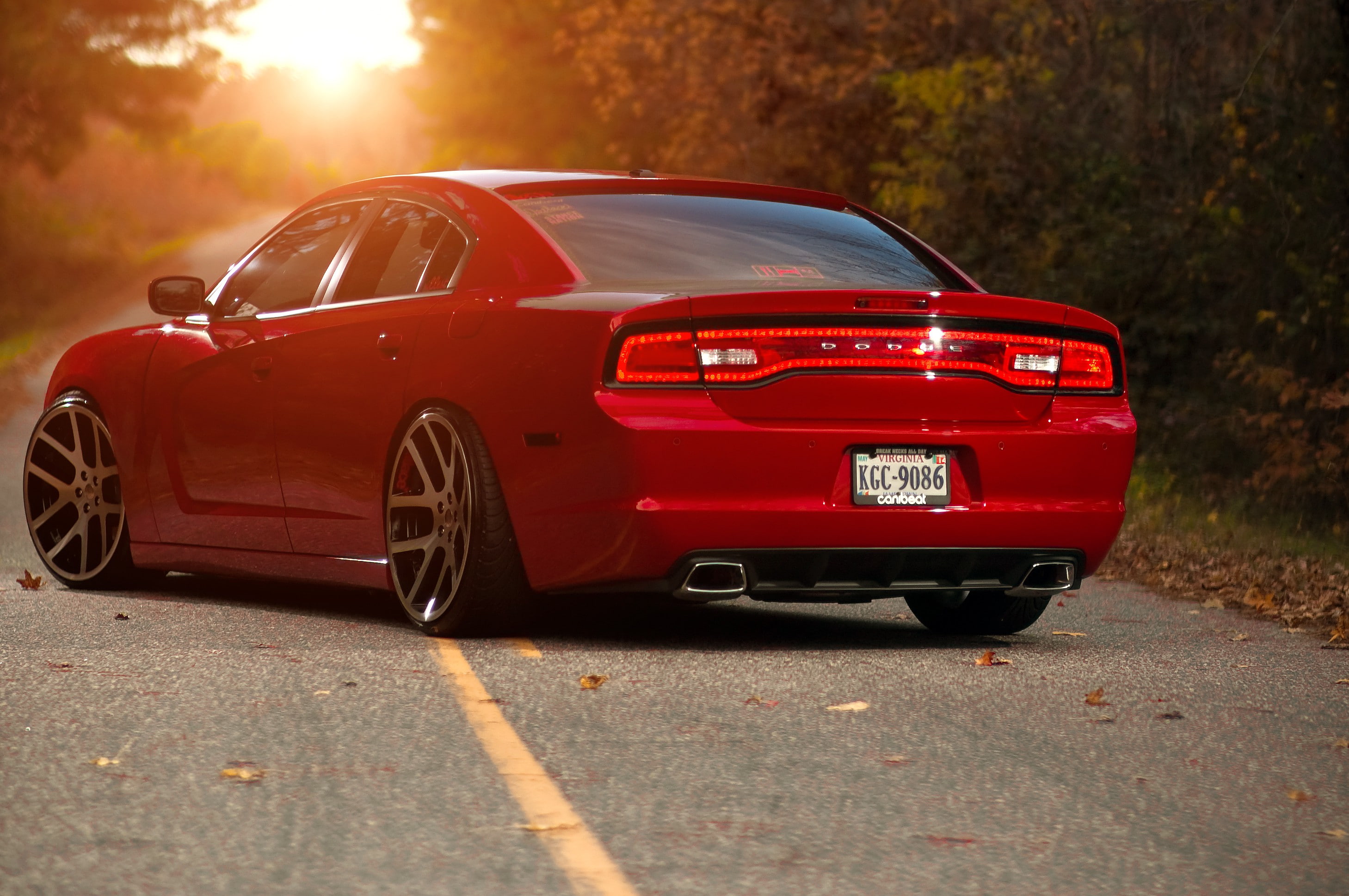 R / T, chardzher, charger, 2K, r, Dodge, Red, red rear view of the sun, t, HD Wallpaper