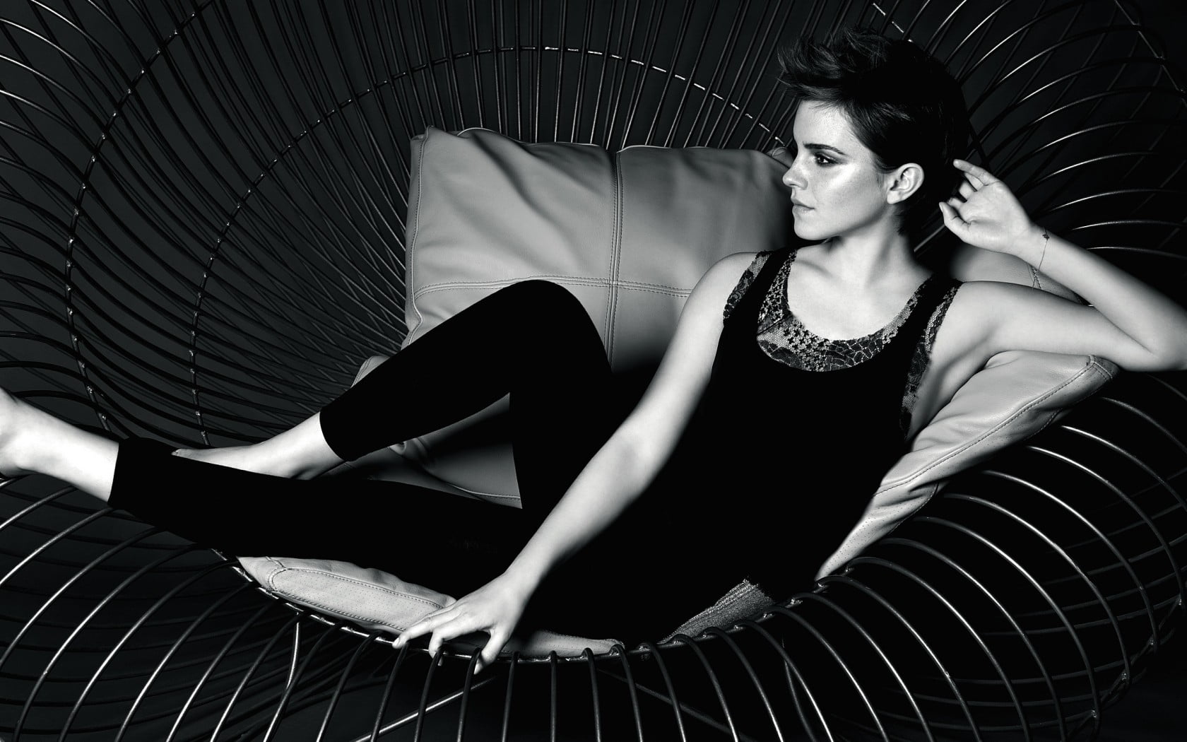 Emma Watson, indoors, hairstyle, clothing, watson, lifestyles, one person, full length, blakc, fashion, young women, beautiful woman, young adult, sofa, HD Wallpaper