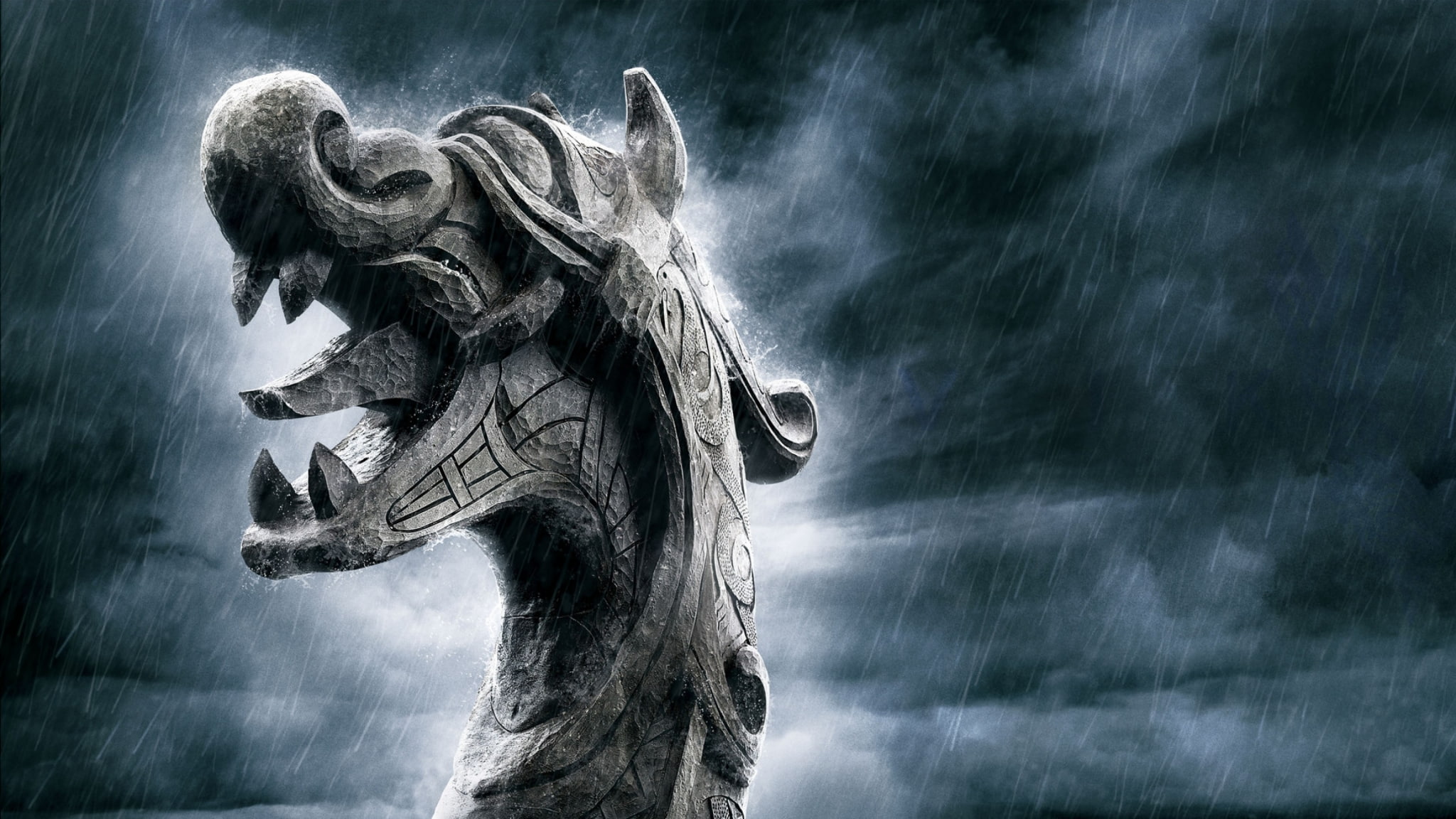 statue, animal representation, fear, halloween, horror, evil, water, torrential rain, sculpture, no people, vikings background desktop, spooky, outdoors, HD Wallpaper