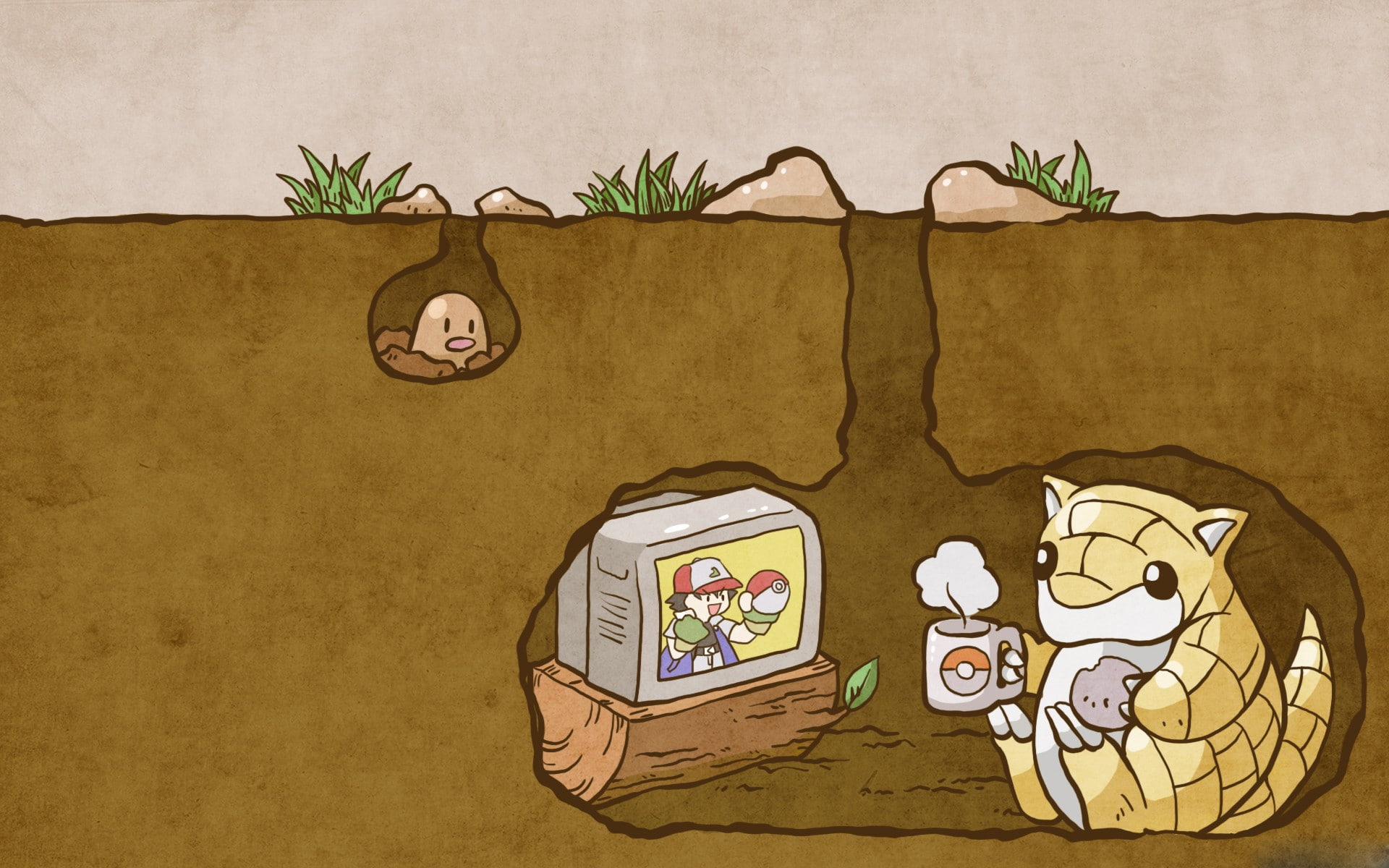 TV, Pokémon, 1080P, split view, Sandshrew, HD Wallpaper