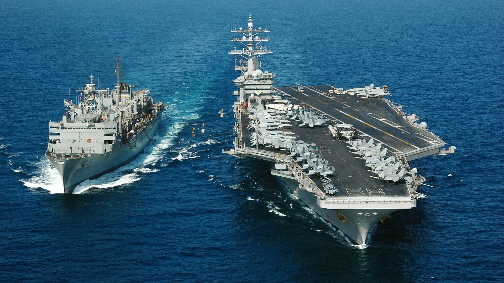 aerial view, nature, on the move, transportation, ship, mode of transportation, military, outdoors, 1080P, Aircraft Carrier, freight transportation, shipping, HD Wallpaper