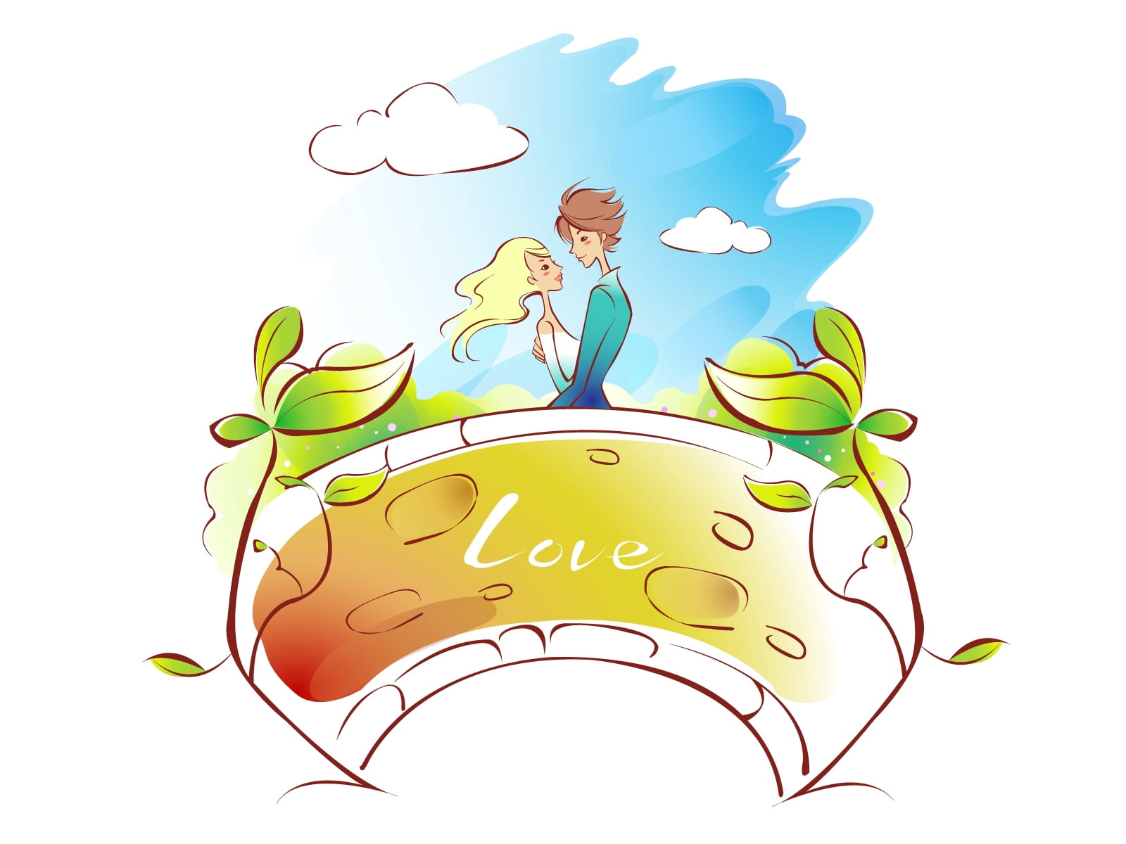 trees, flowering plant, cartoon, no people, design, couple, love, sky, emotion, vector, cloud - sky, kiss, flower, illustration, art and craft, concepts, HD Wallpaper