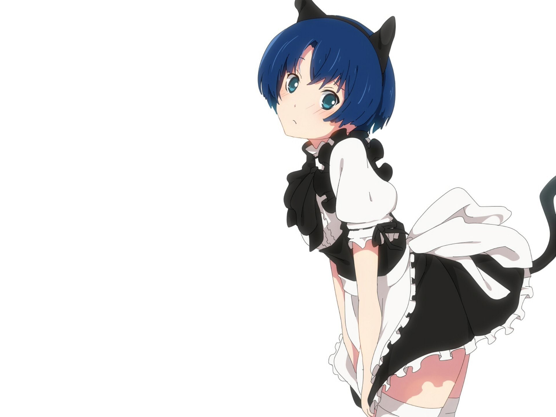 animal, ano, girls, background, tanigawa, anime, natsu, blush, tails, matteru, blue, thigh, costumes, hair, cosplay, simple, dress, maid, highs, kanna, HD Wallpaper