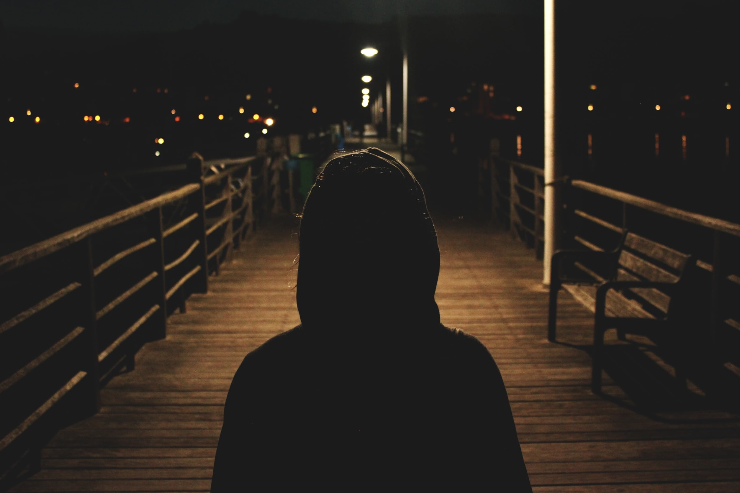 the way forward, warm clothing, one person, built structure, leisure activity, people, railing, standing, s, night, sweater, outdoors, architecture, illuminated, HD Wallpaper