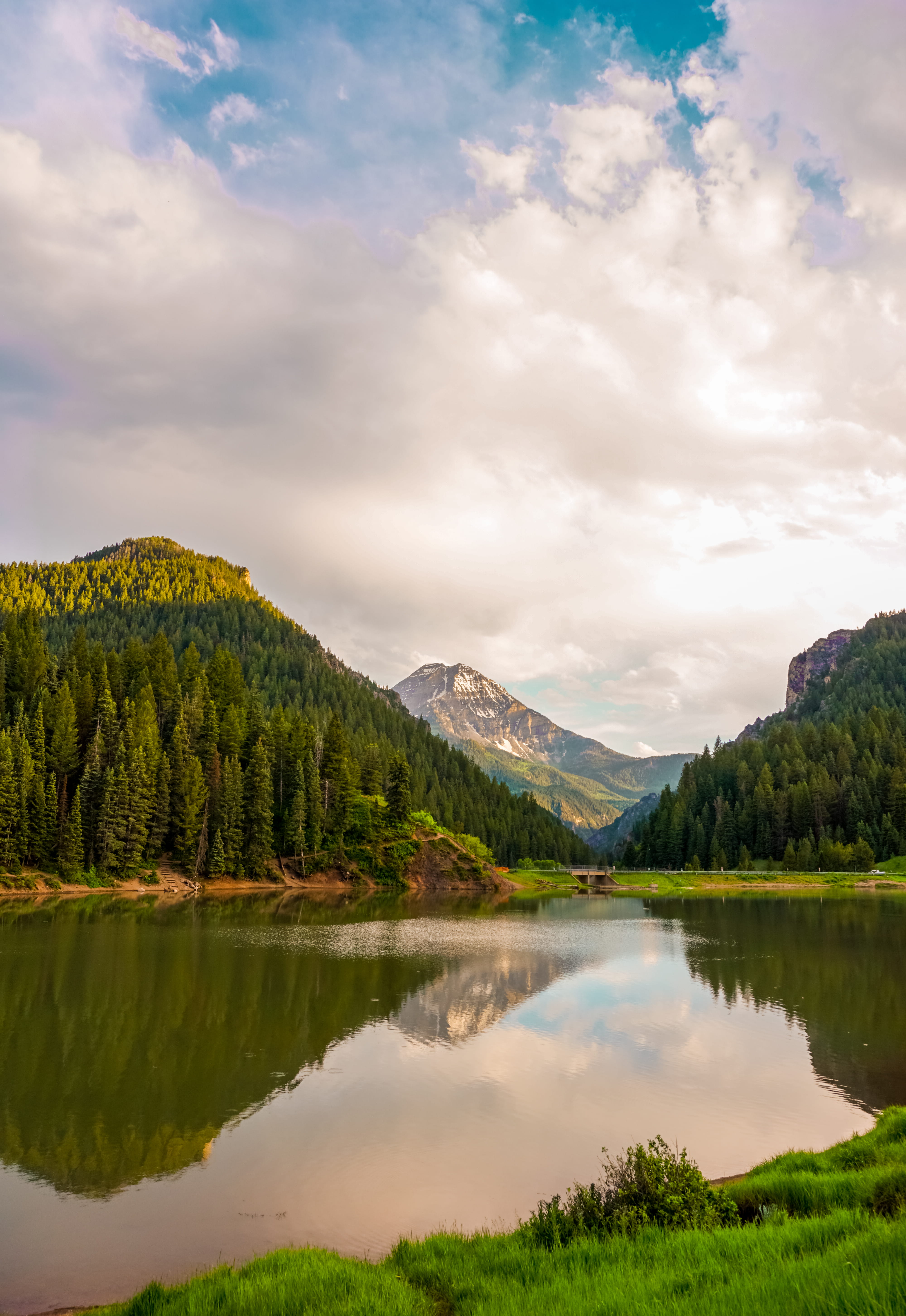 trees, united states, reservoir, tree, sky, waterfront, mountain, mountain range, tranquil scene, snowcap, cloud - sky, mountains, 5K, tranquility, idyllic, Phone HD Wallpaper