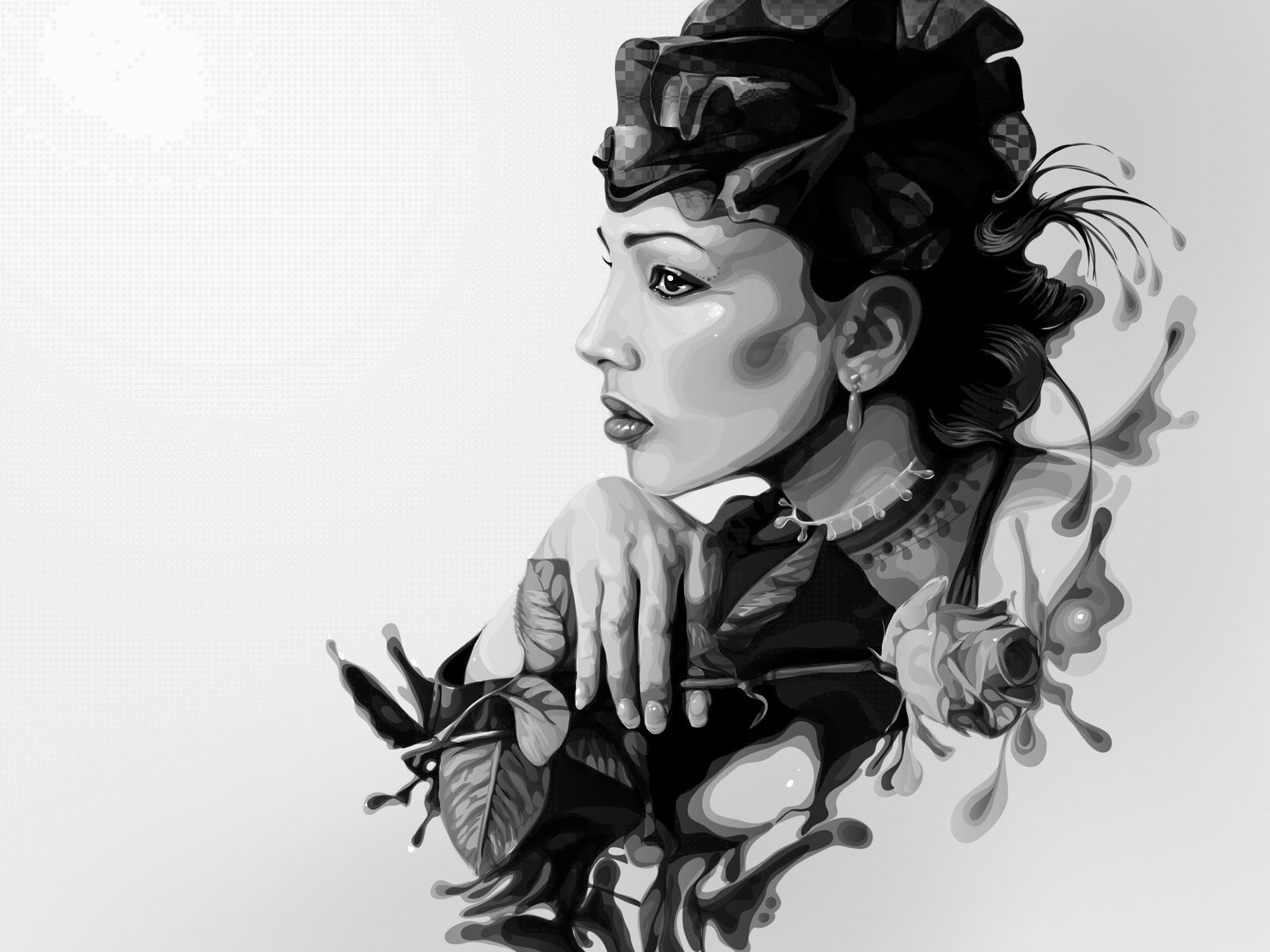 rose, woman, wearing, floral, artistic, human, holding, 720P, illustration, headdress, hd, HD Wallpaper
