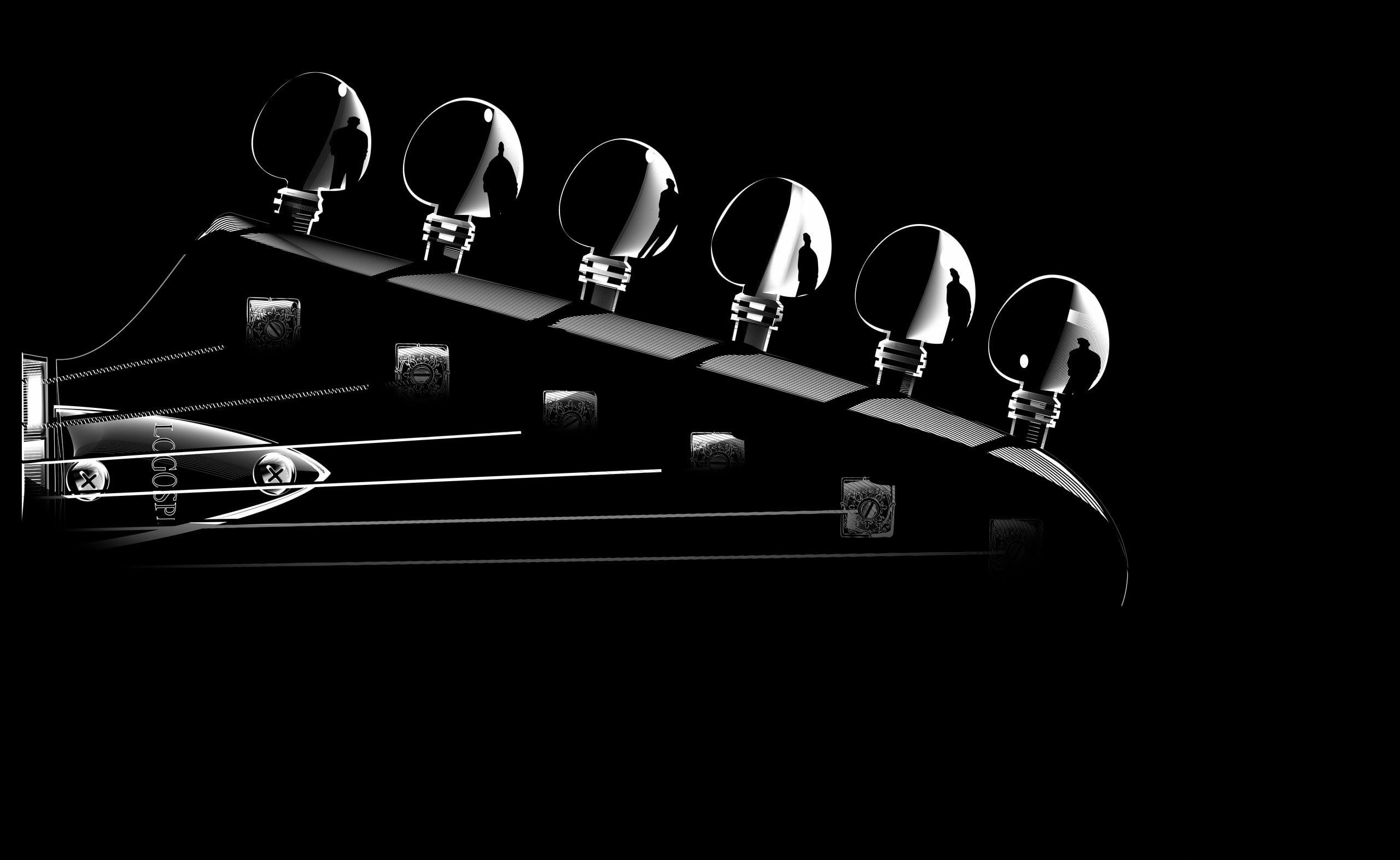 copy space, close-up, head, large group of objects, metal, kitchen utensil, guitar, collection, cut out, fork, indoors, equipment, leisure games, grayscale, HD Wallpaper