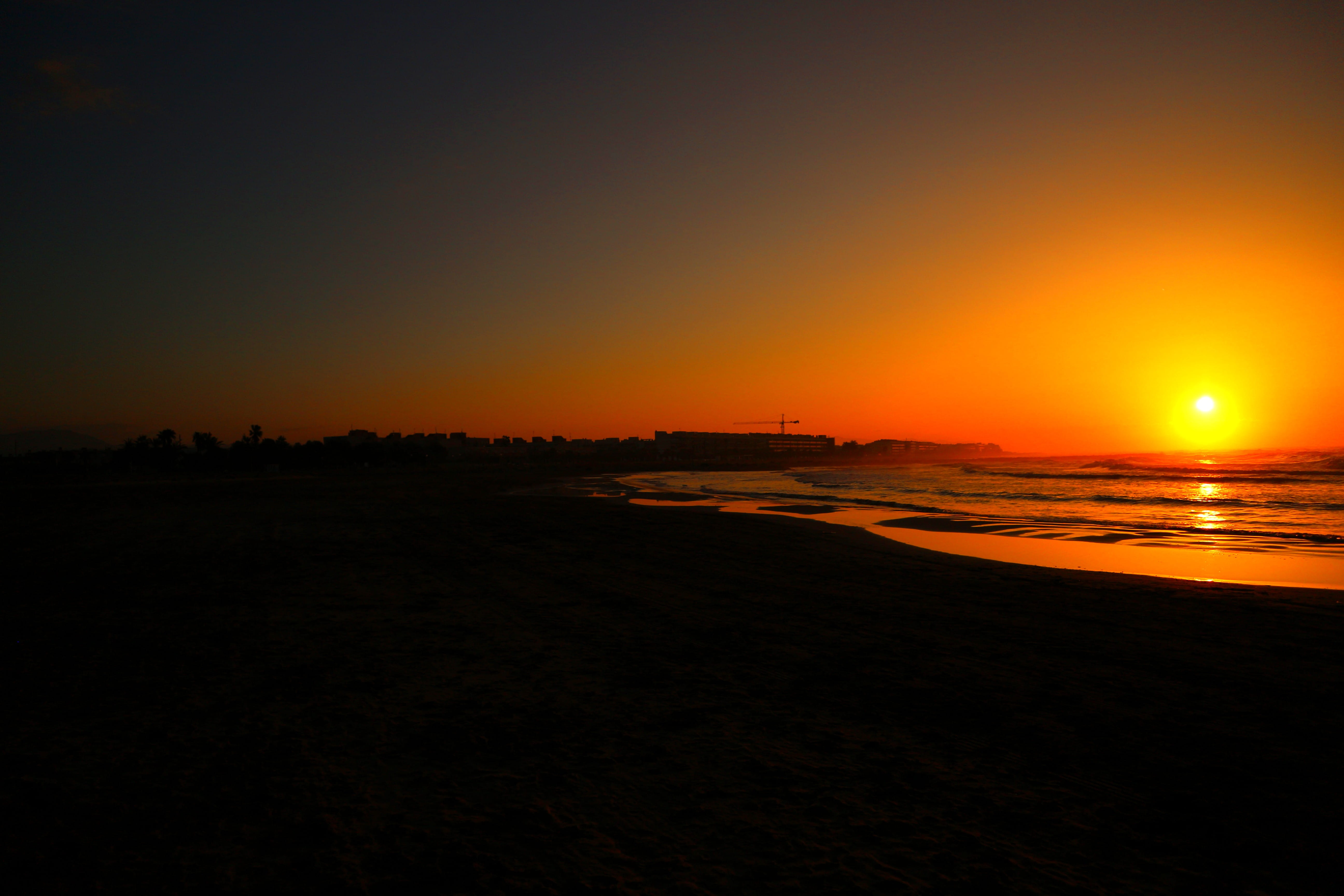 sky, coast, no people, scenics - nature, clear sky, copy space, 5K, nature, silhouette, romantic sky, horizon, cubelles, town, HD Wallpaper