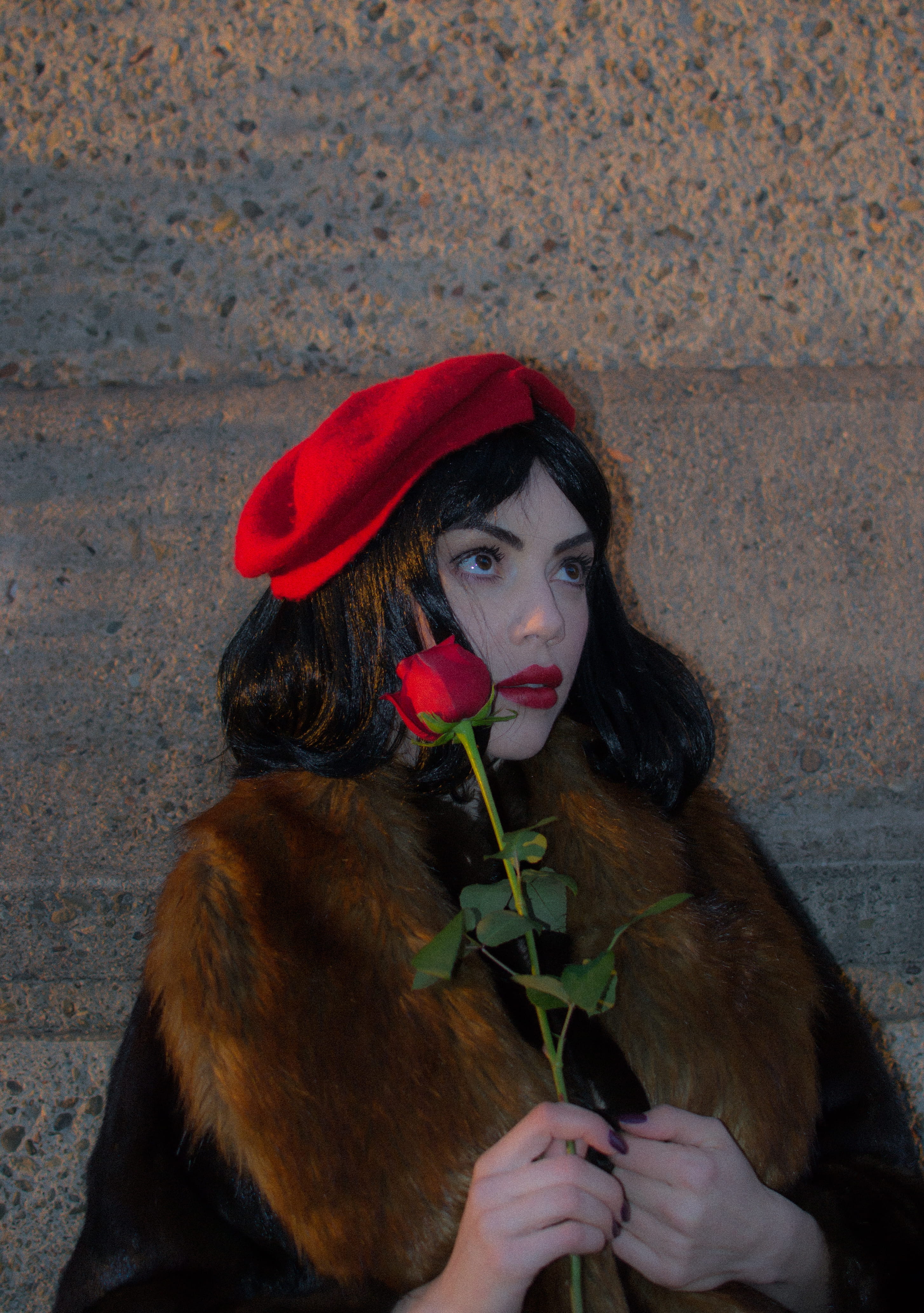 redlips, redrose, nature, outdoors, lovestory, 4K, hat, sunset, wall - building feature, flower, paris, adult, young adult, lifestyles, beautiful woman, Phone HD Wallpaper