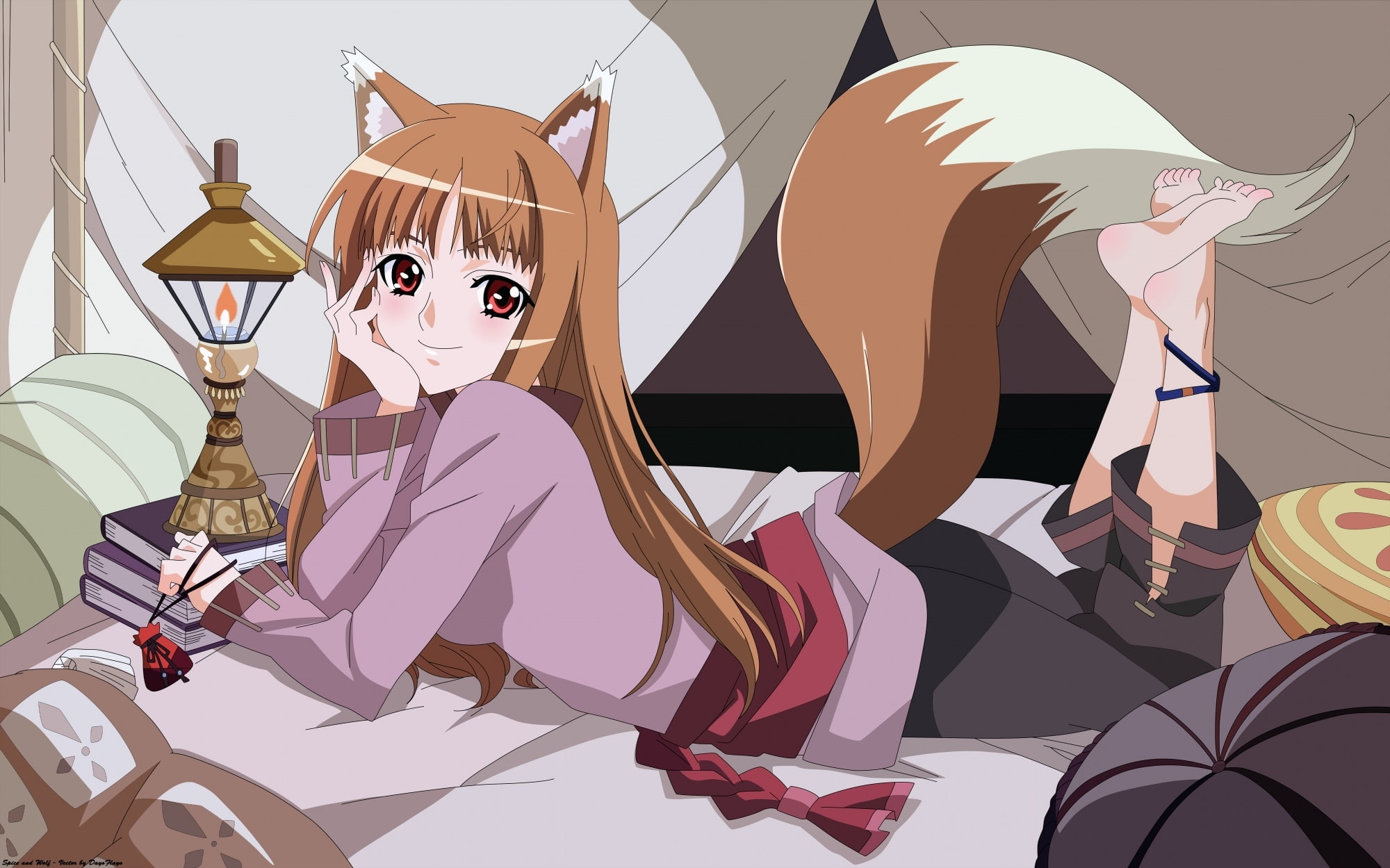 holo, hd, Spice and Wolf, wolf, cats, ears, animal, spice, x, art, 1080P, animals, wise, tails, nekomimi, HD Wallpaper