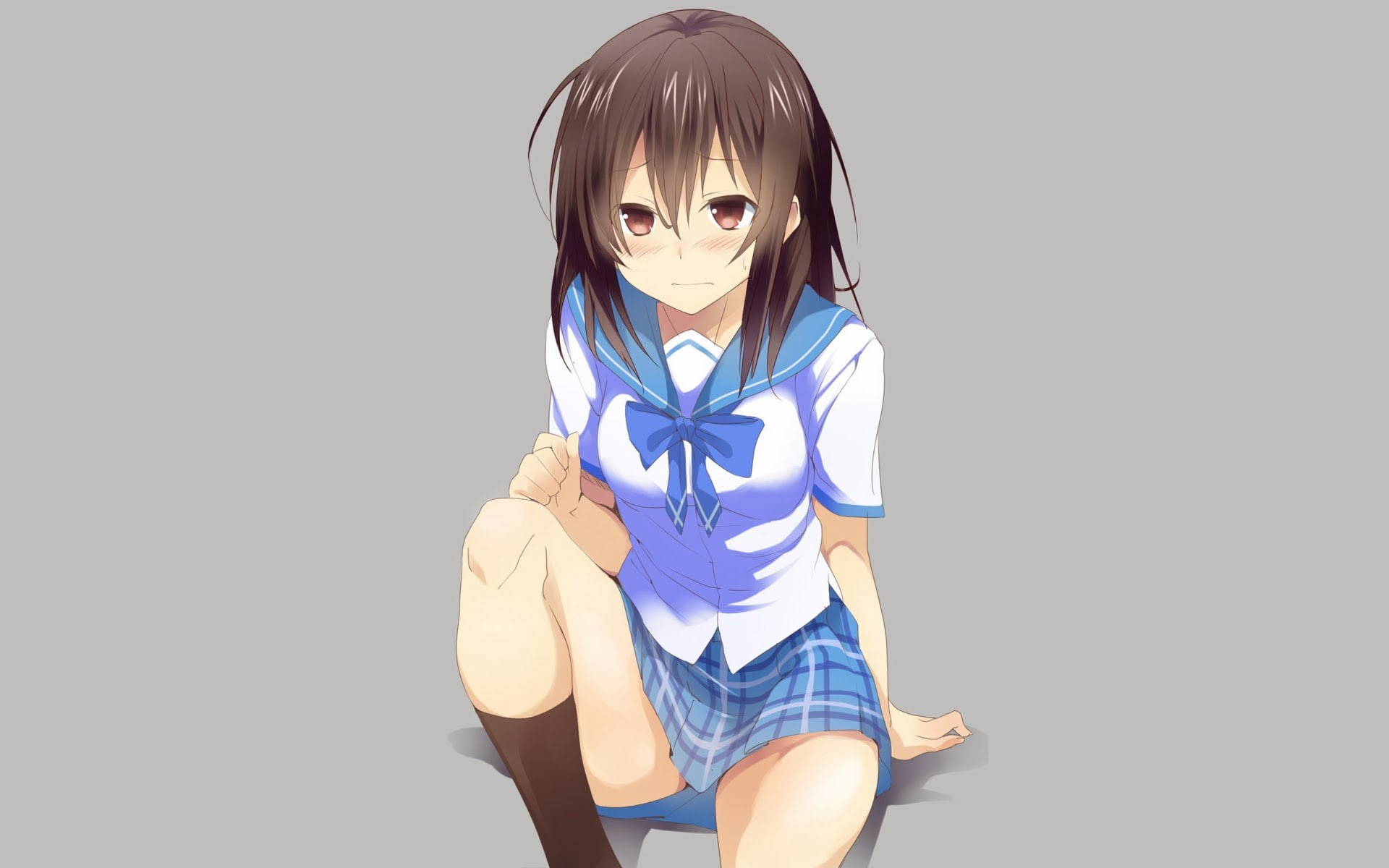 white background, Strike the Blood, studio shot, girls, Himeragi Yukina, looking at camera, blue, females, 1080P, pattern, innocence, beautiful woman, HD Wallpaper