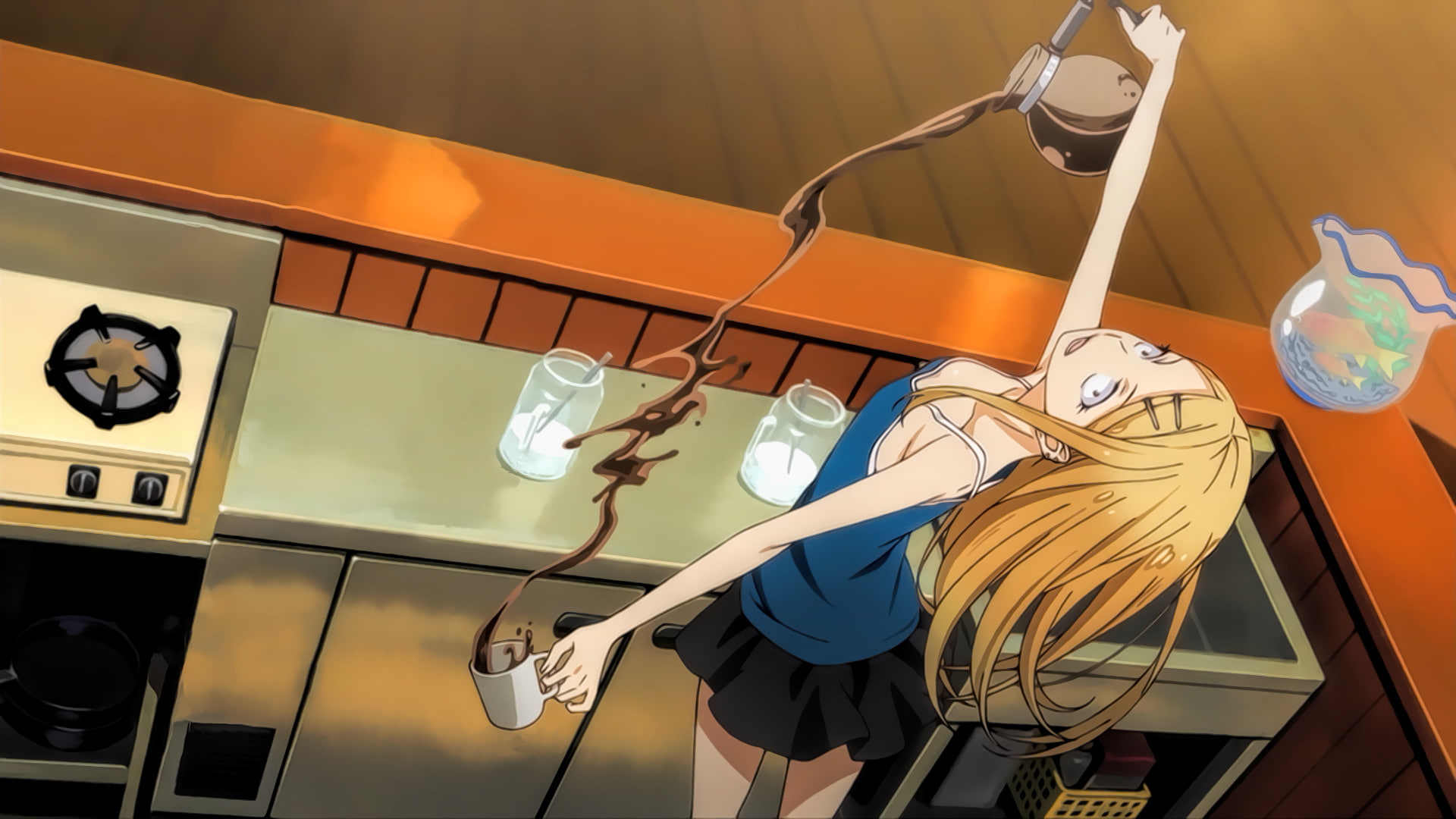 1080P, Anime, Dagashi Kashi, Coffee, Endou Saya, HD Wallpaper