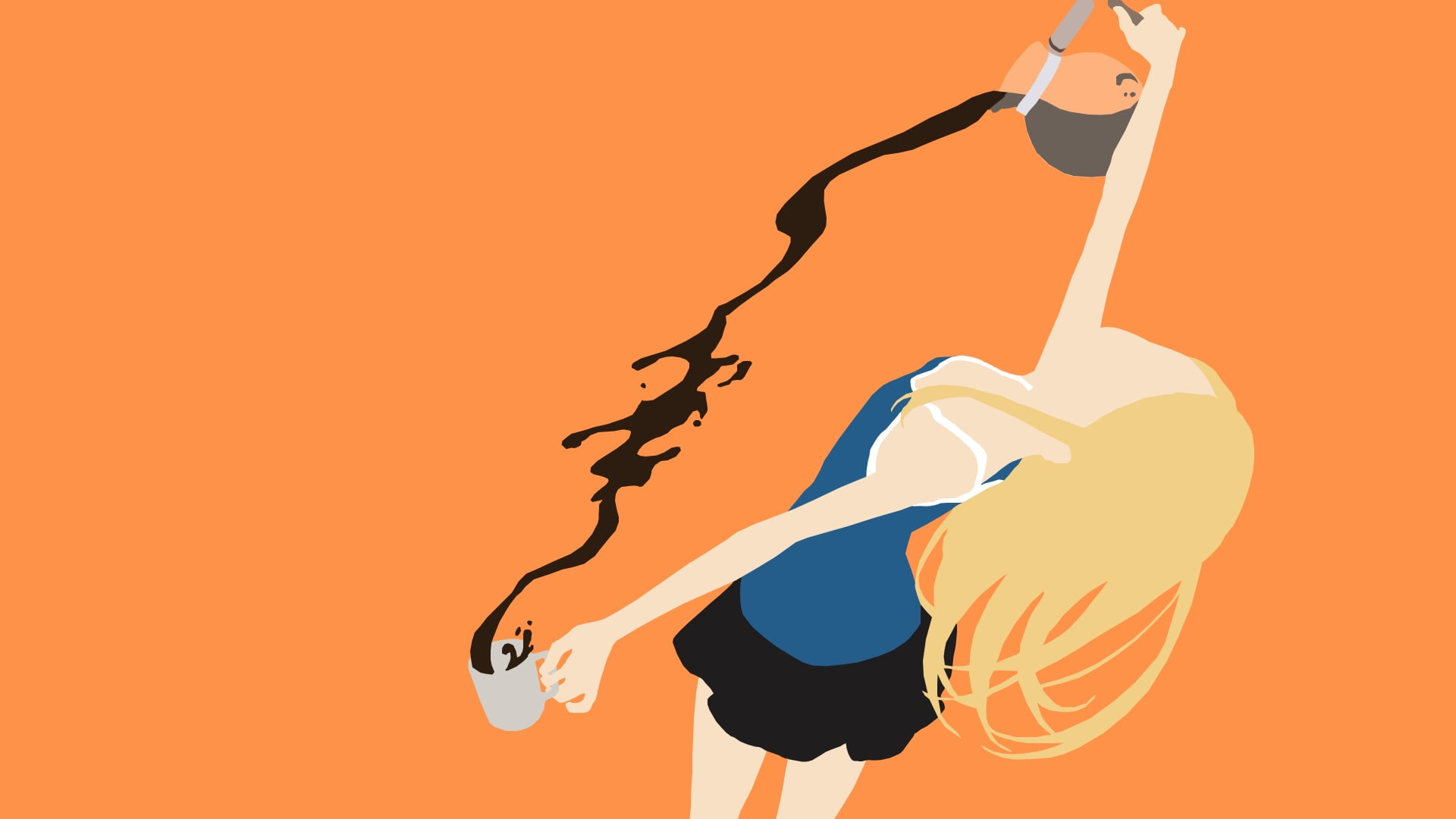 Dagashi Kashi, Coffee, 1080P, Minimalist, Cup, Skirt, Long Hair, Blonde, Anime, Endou Saya, HD Wallpaper