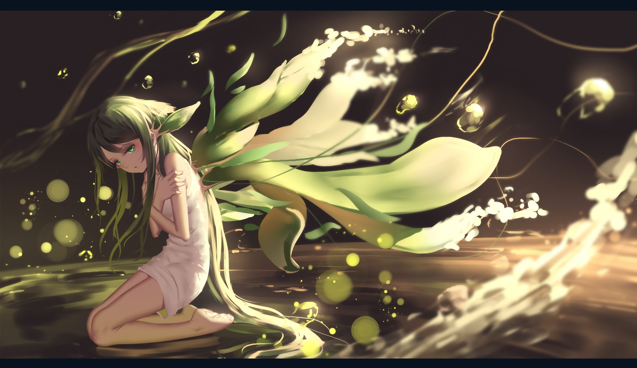 one person, leisure activity, women, real people, night, growth, water, 1080P, young adult, outdoors, freshness, leaf, illuminated, hairstyle, visual novel, HD Wallpaper
