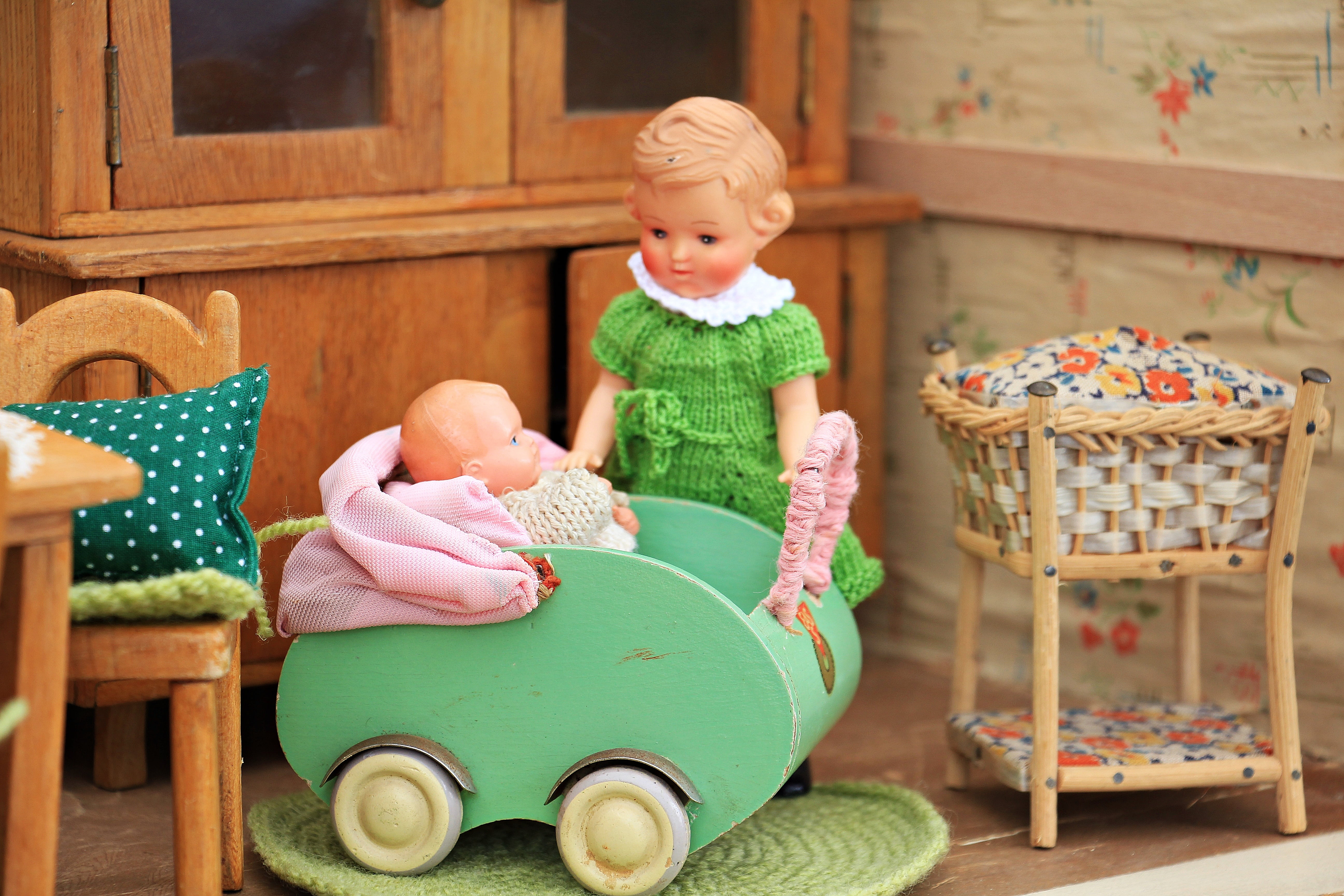 miniatures, clothing, 5K, play, wood, baby, young, indoors, furniture, toy, child, nostalgia, offspring, full length, innocence, childhood, portrait, children, HD Wallpaper