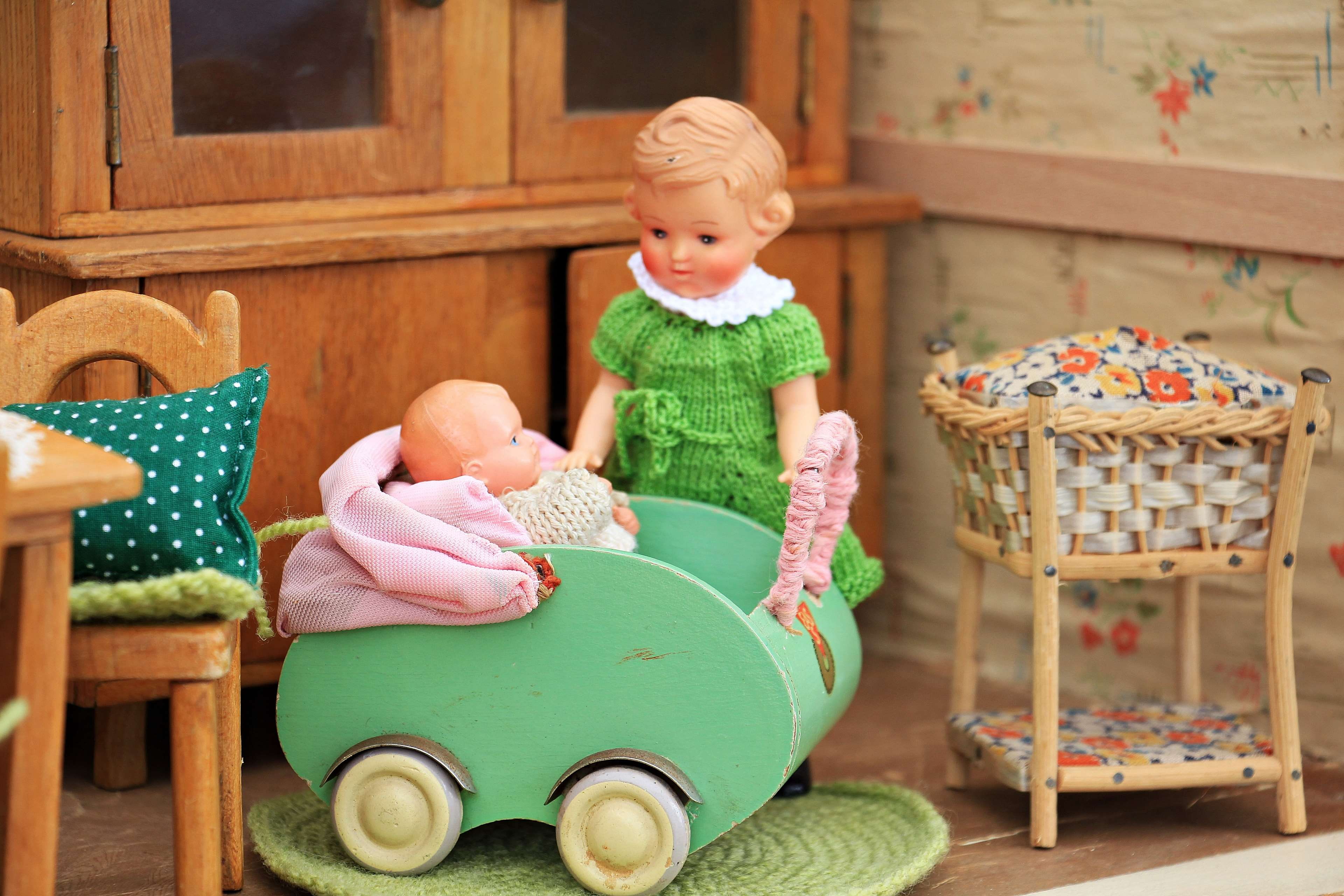 child, living room, cute, toddler, full length, old, container, dolls house, young, children toys, sitting, baby, historically, toy, antique, clothing, HD Wallpaper