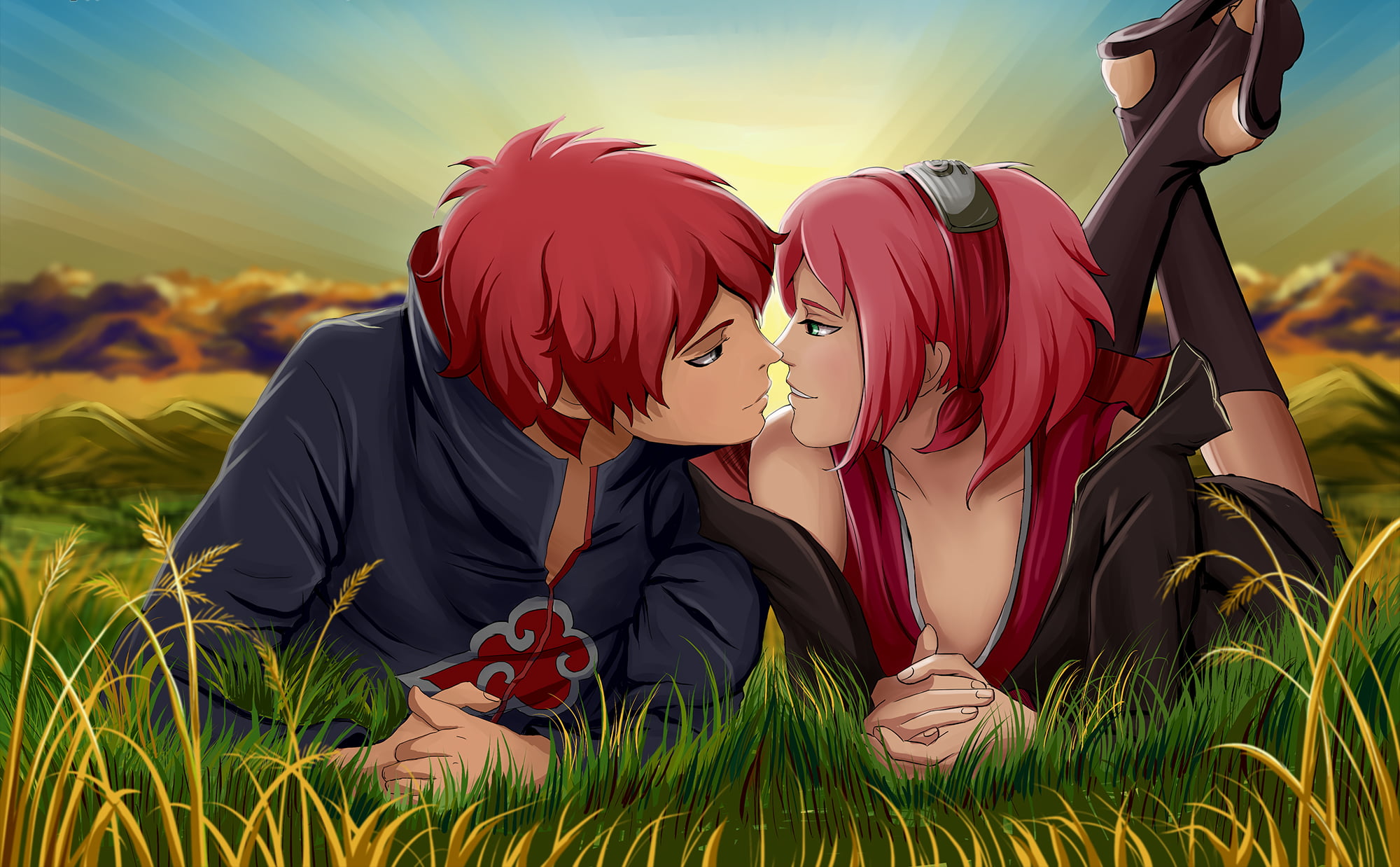 image, art, cheerful, backgrounds, plant, illustration, leisure activity, Sakura Haruno, anime, adult, smiling, tree, young Adult, beautiful, boys, sunset, HD Wallpaper